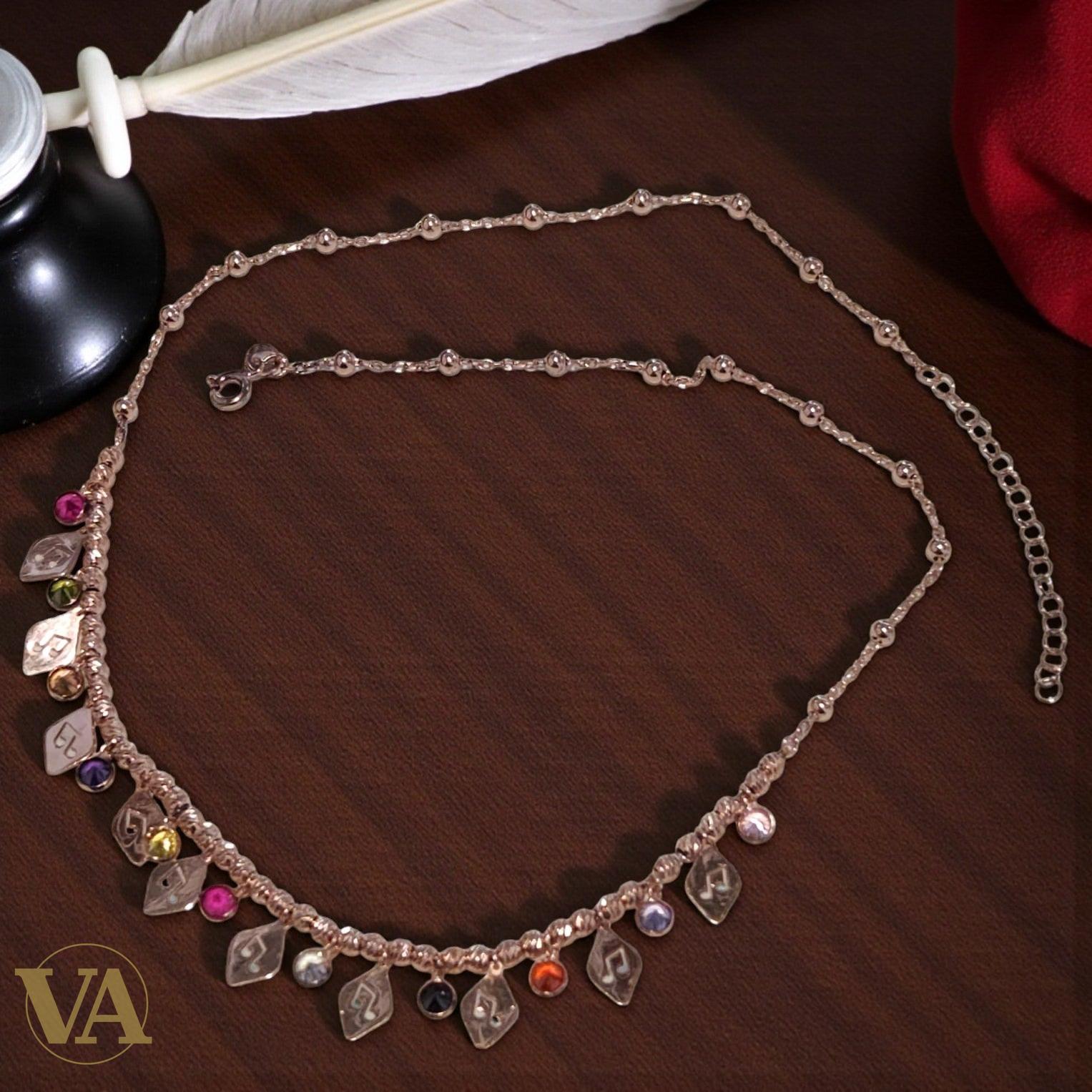 Collier en argent 925 plaqué or rose – Pampilles multicolores