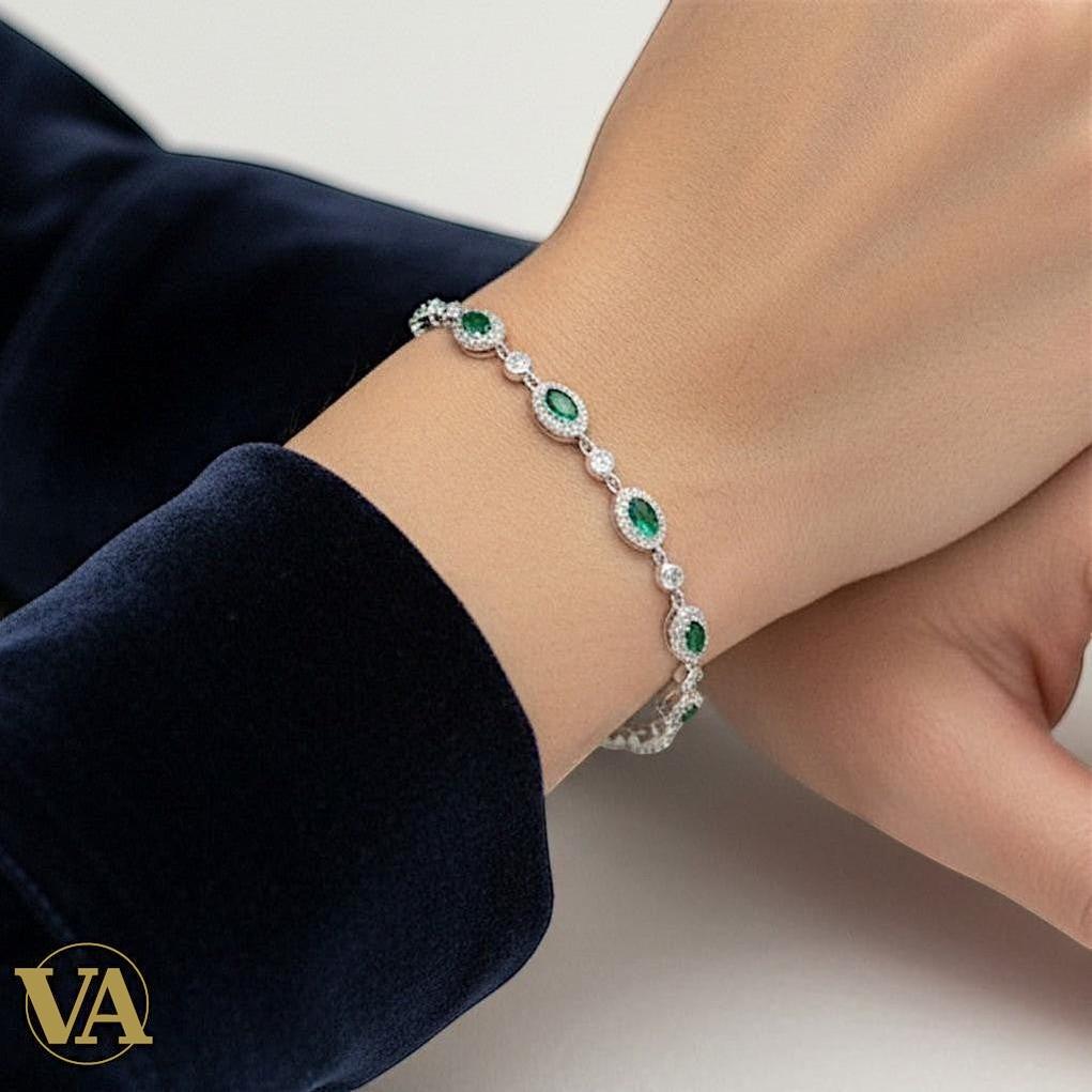 Bracelet Femme Argent 925 Oxyde Vert Émeraude Vintage | Bijoux Vindicta