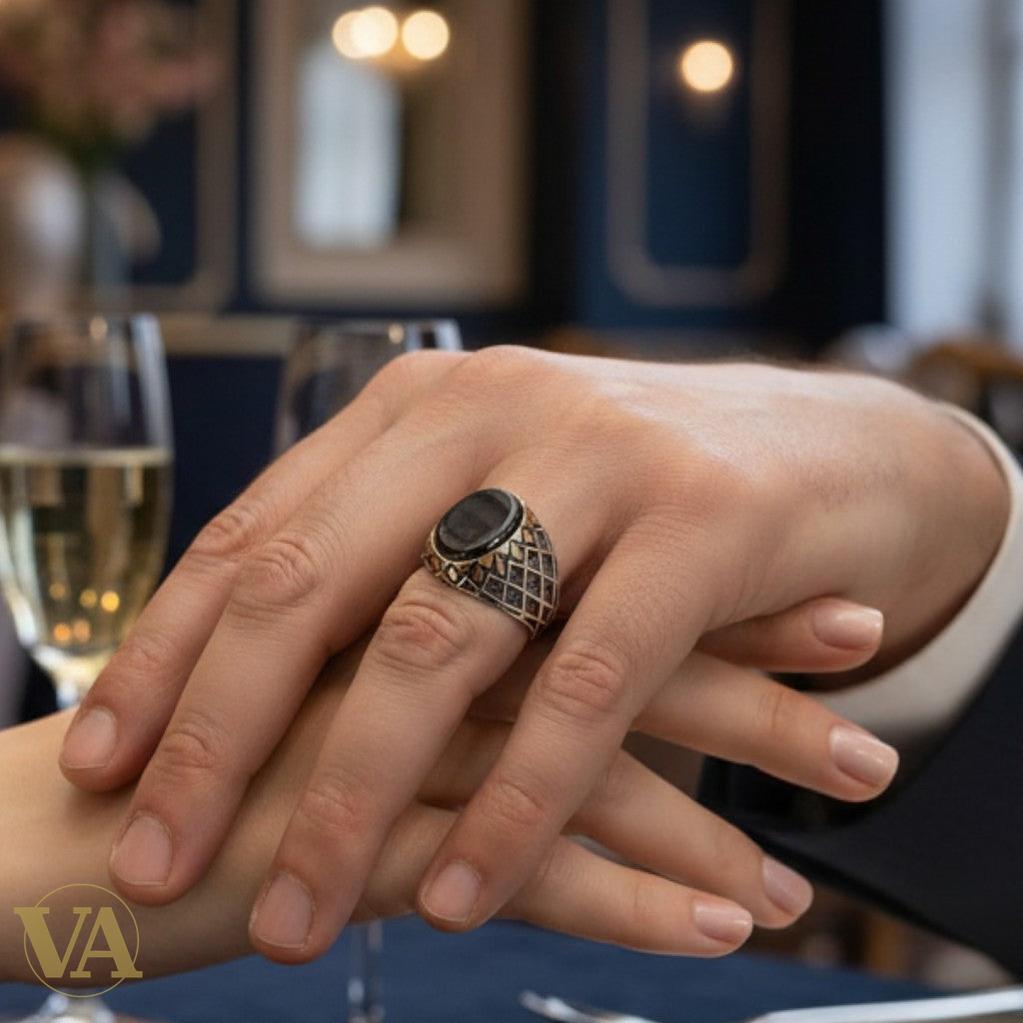 Bague homme argent 925 – Onyx noir & marcassite