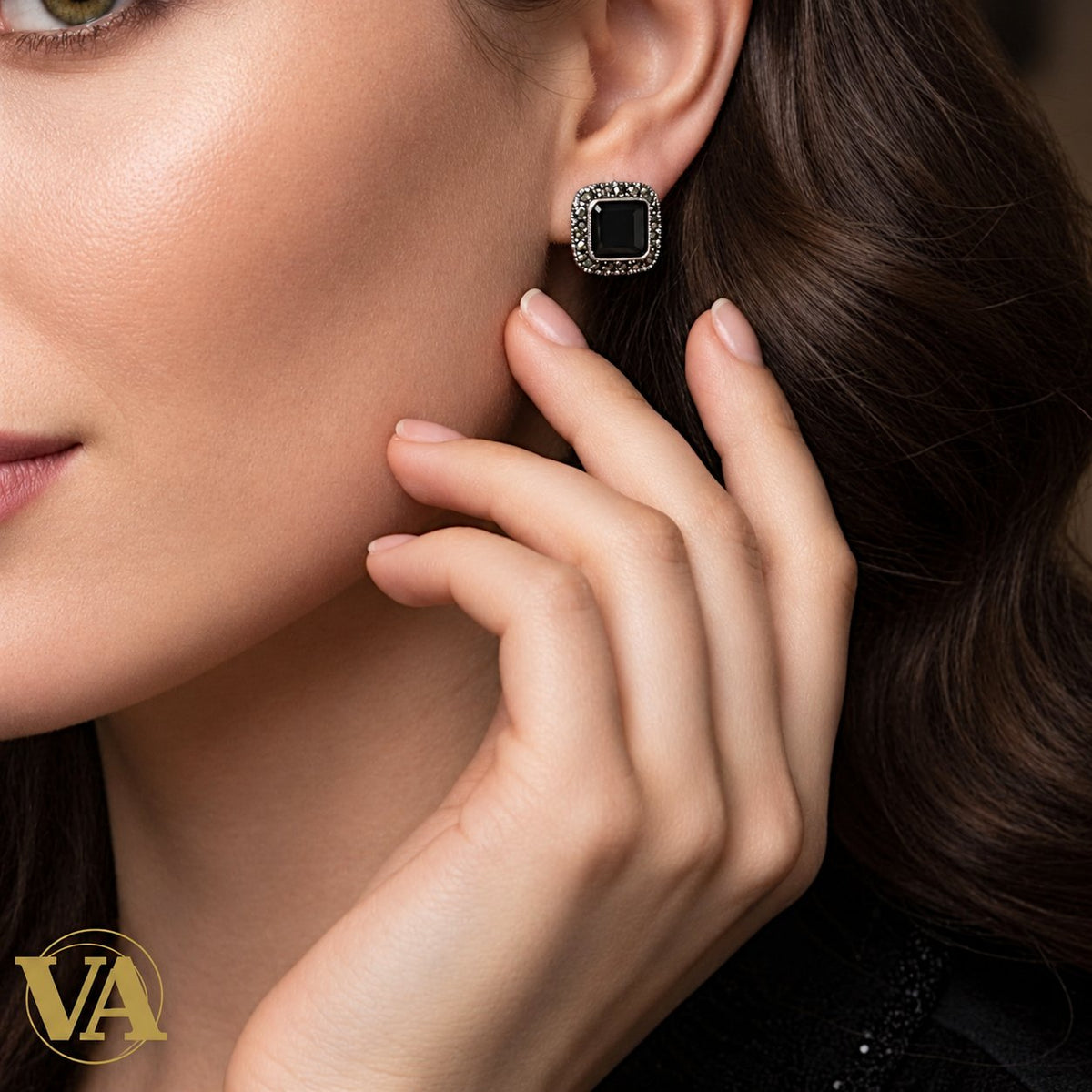 Boucles d’oreilles Femme Argent 925 Onyx Noir & Marcassite – Carrées Élégantes