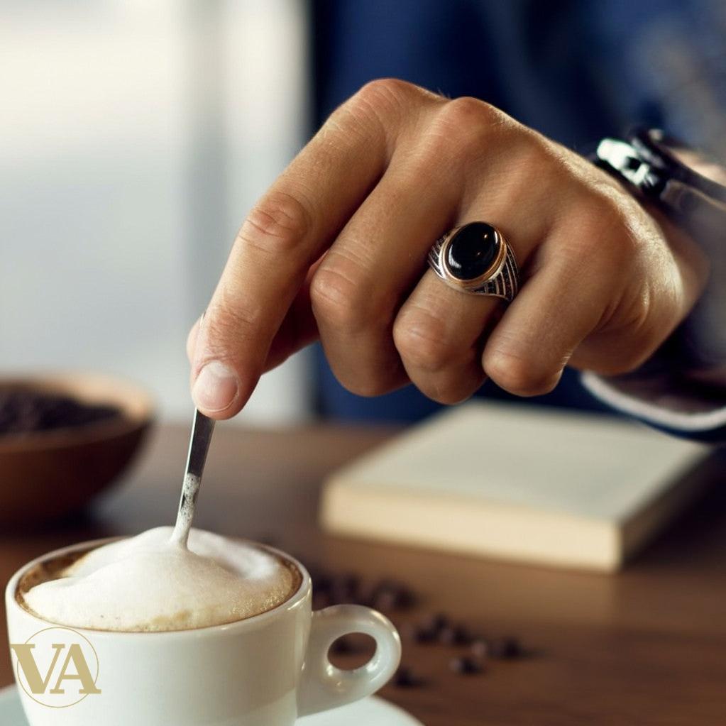 Bague homme argent 925 avec onyx noir