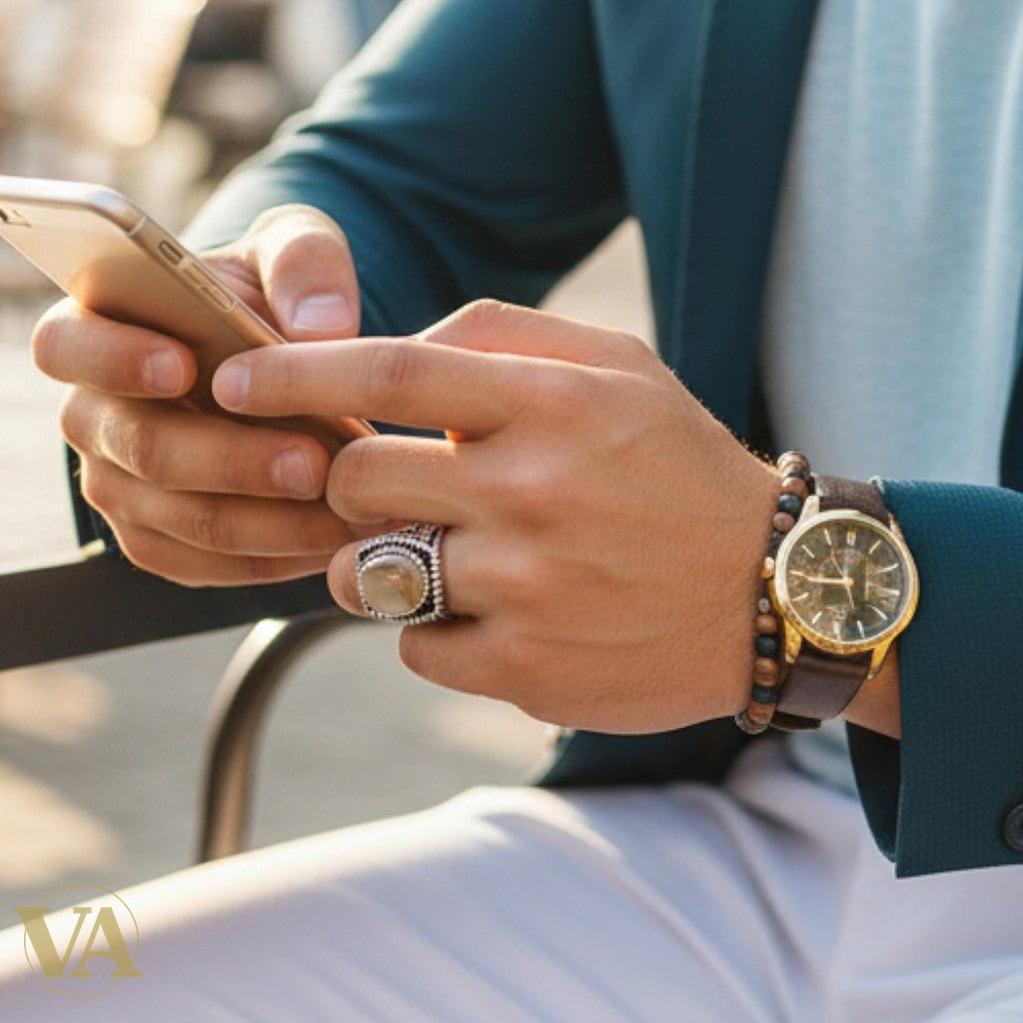 Bague homme argent 925 agate jaune cabochon