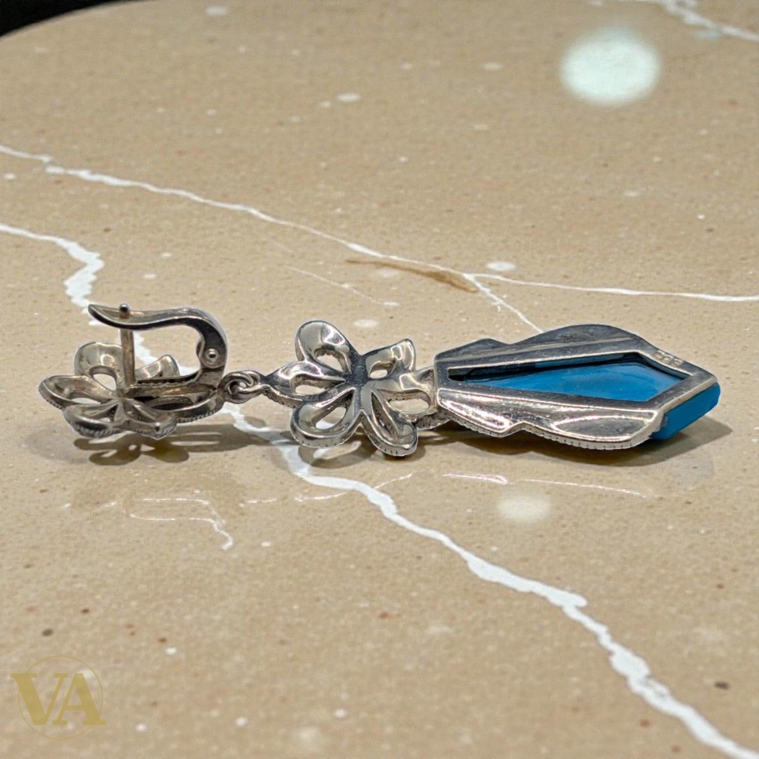 Boucles d'Oreilles Femme Argent 925 Turquoise et Marcassite | Bijoux Vindicta