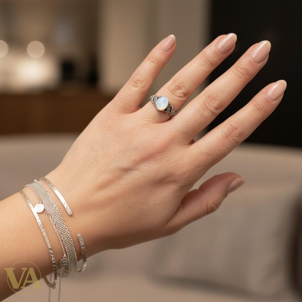 Bague femme Pierre de Lune & Marcassite