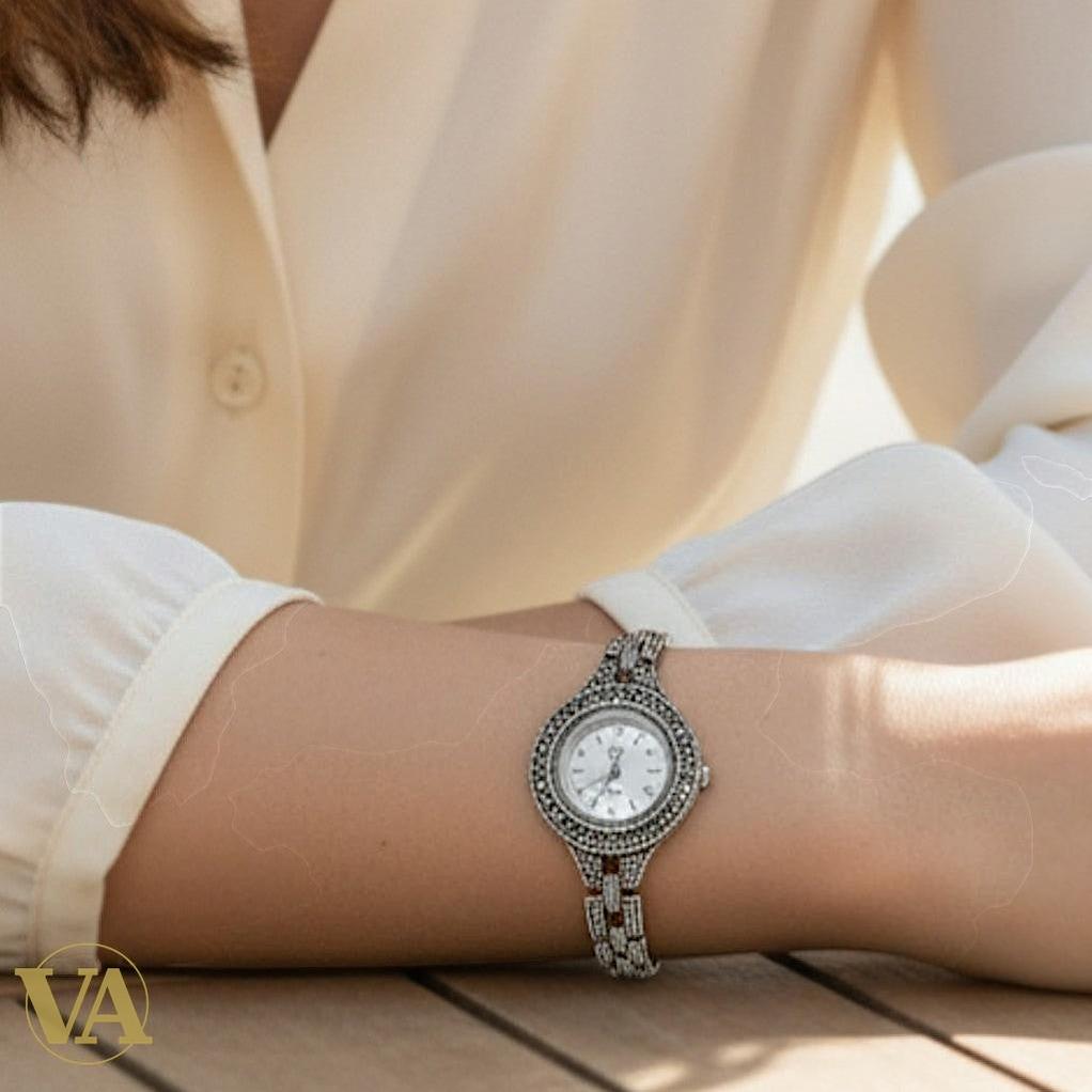 Bracelet-Montre Argent 925 & Marcassite – Élégance Intemporelle