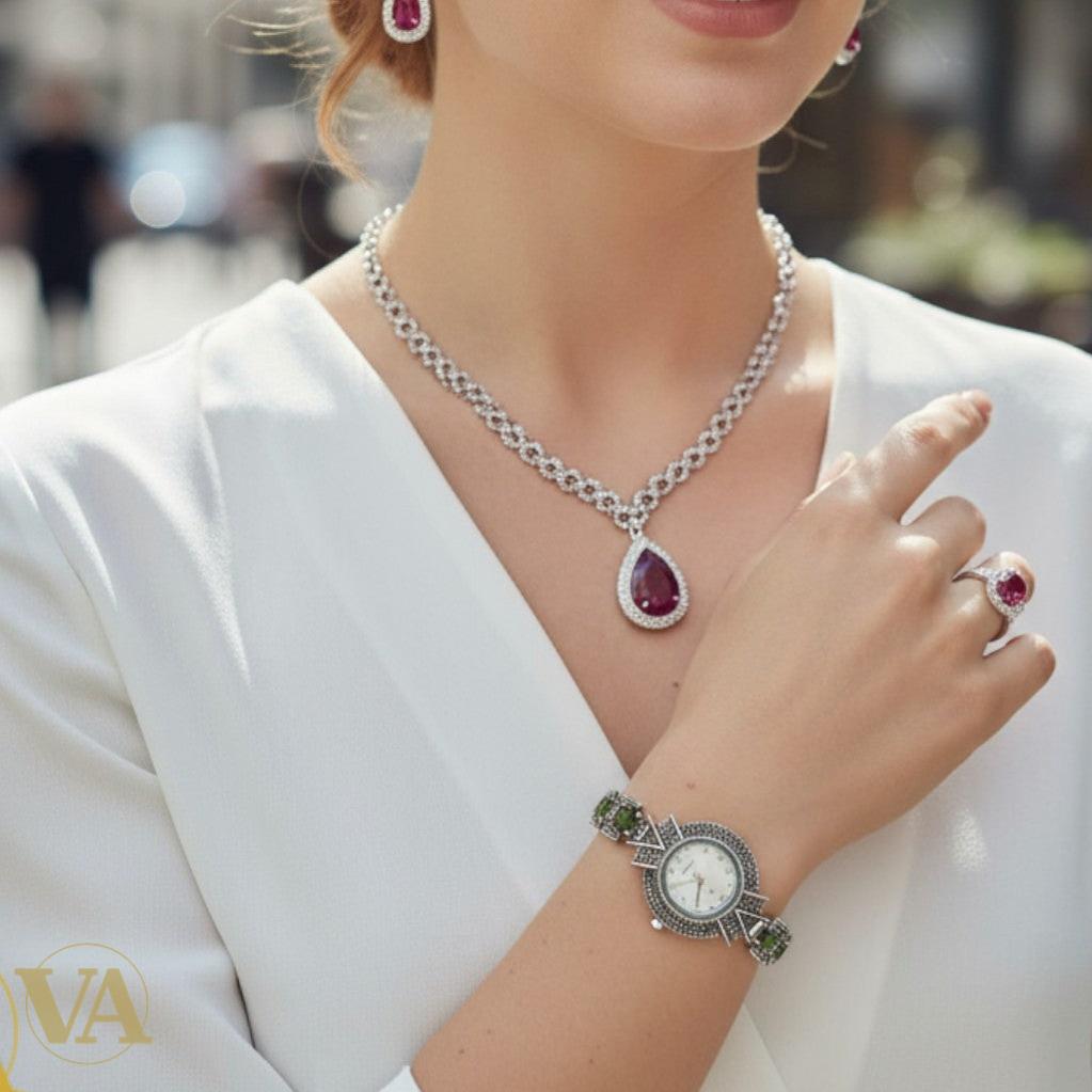 Bracelet-Montre Argent 925 – Marcassite & Sultanite