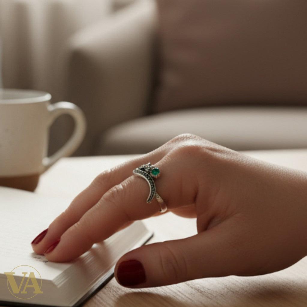 Bague Femme Argent 925 – Émeraude synthétique & Marcassites