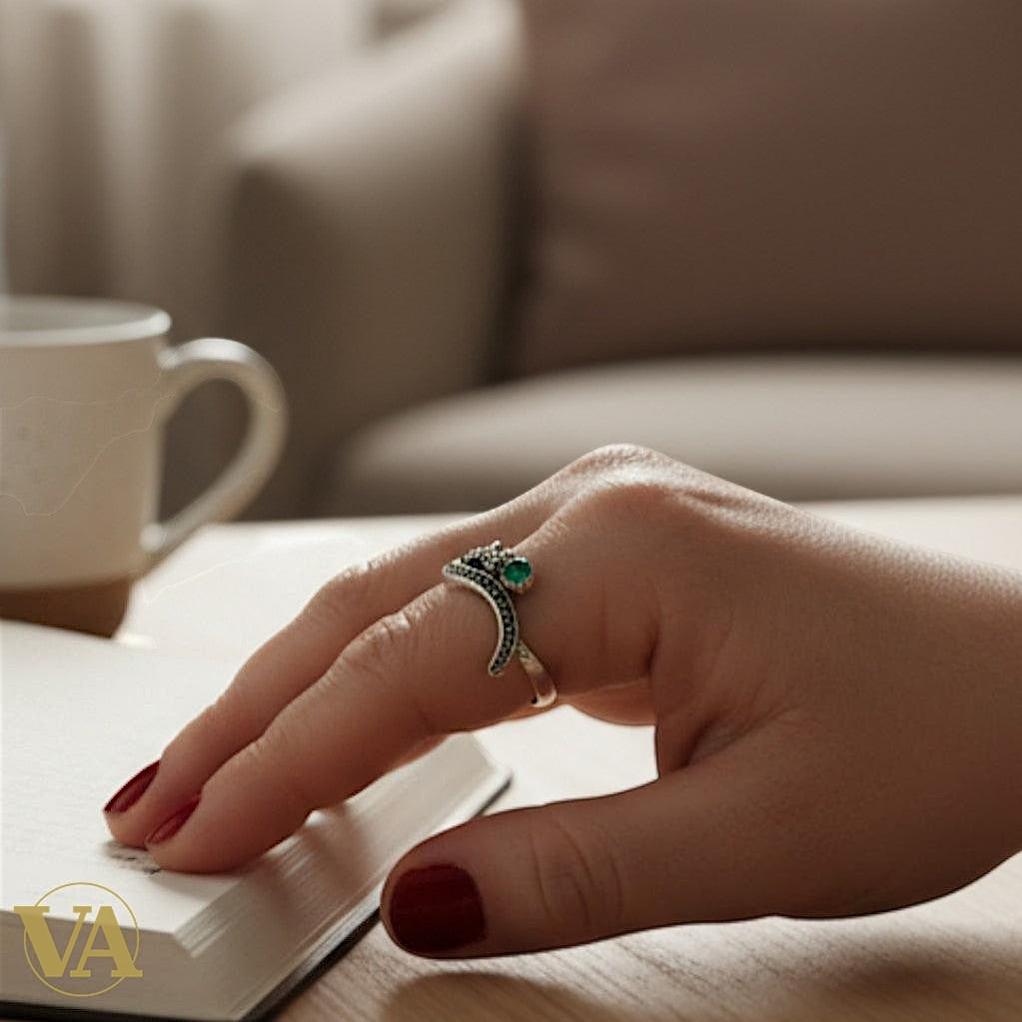 Bague Femme Argent 925 – Émeraude synthétique & Marcassites