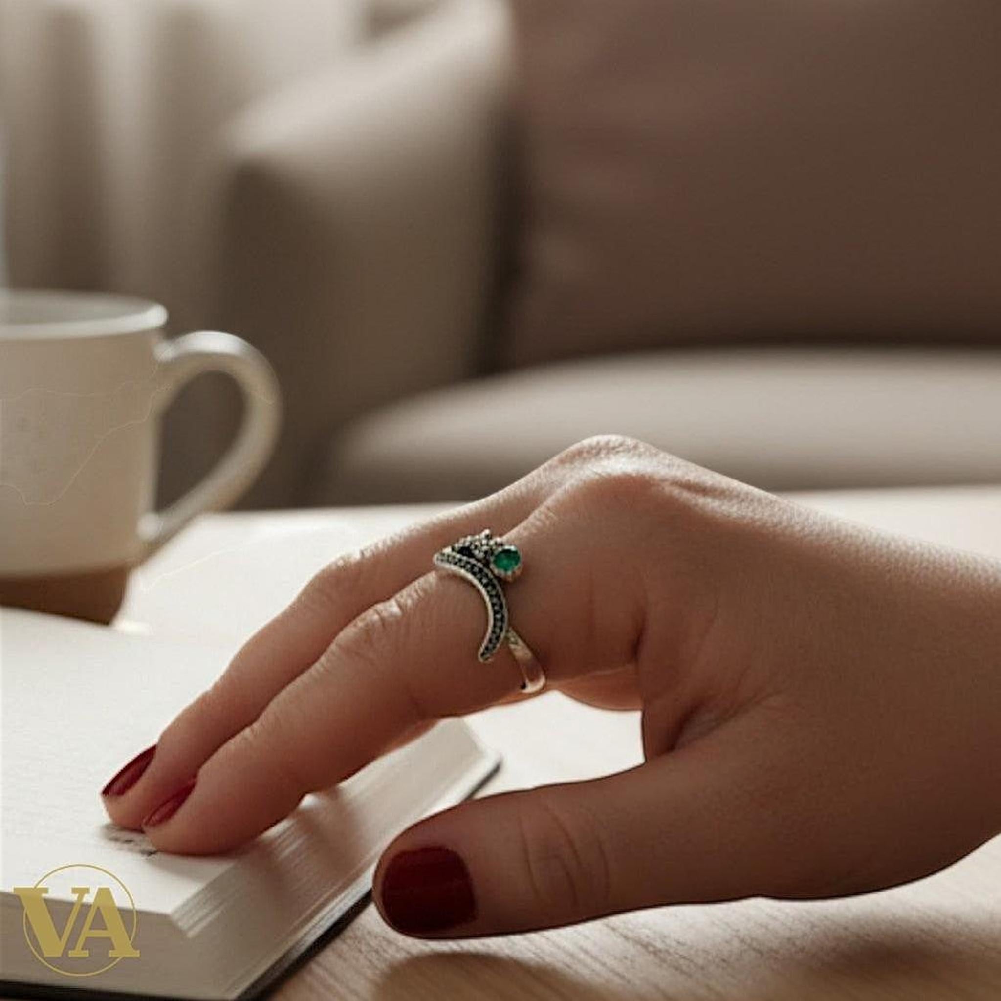 Bague Femme Argent 925 – Émeraude synthétique & Marcassites | Bijoux Vindicta