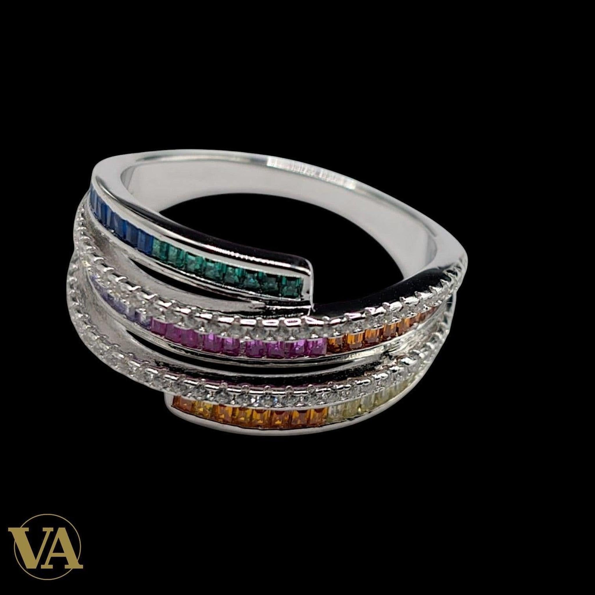 Bague Femme Argent 925 Multicolore – Design Croisé Arc-en-Ciel | Bijoux Vindicta