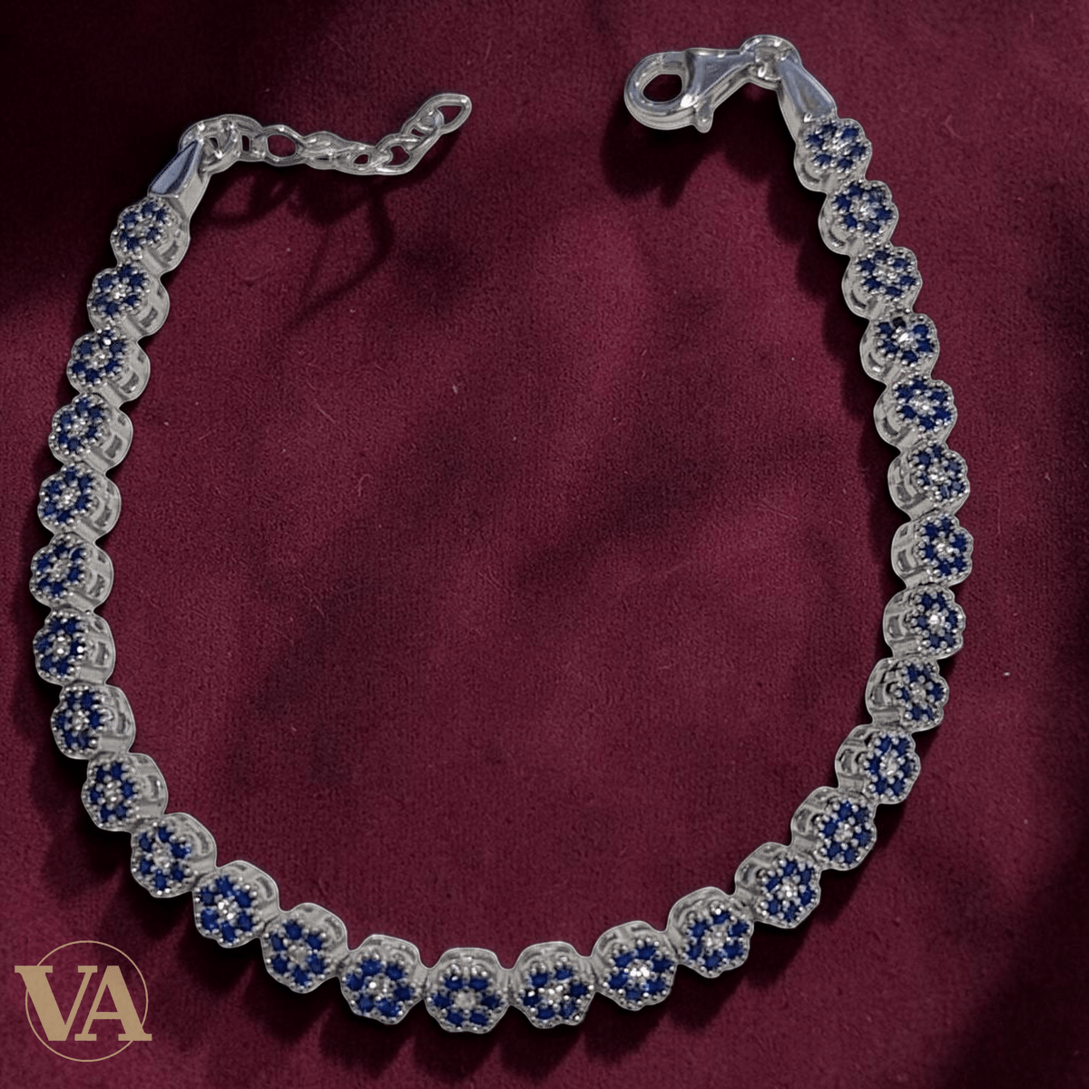 Bracelet Femme Argent 925 Oxydes Bleus – Motifs Rosace - Argent 925 - Vindicta