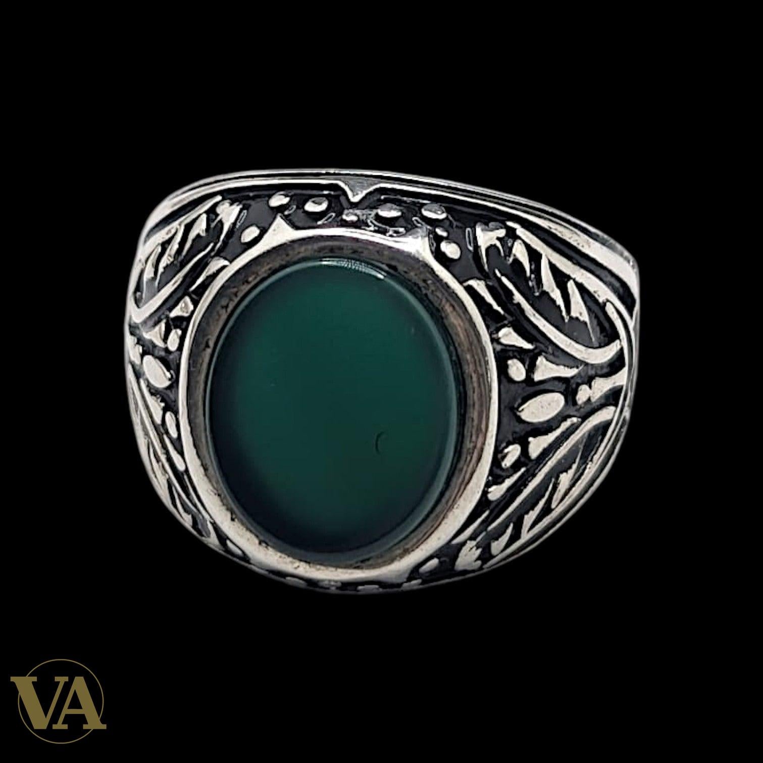 Chevalière Homme Argent 925 Aventurine Verte