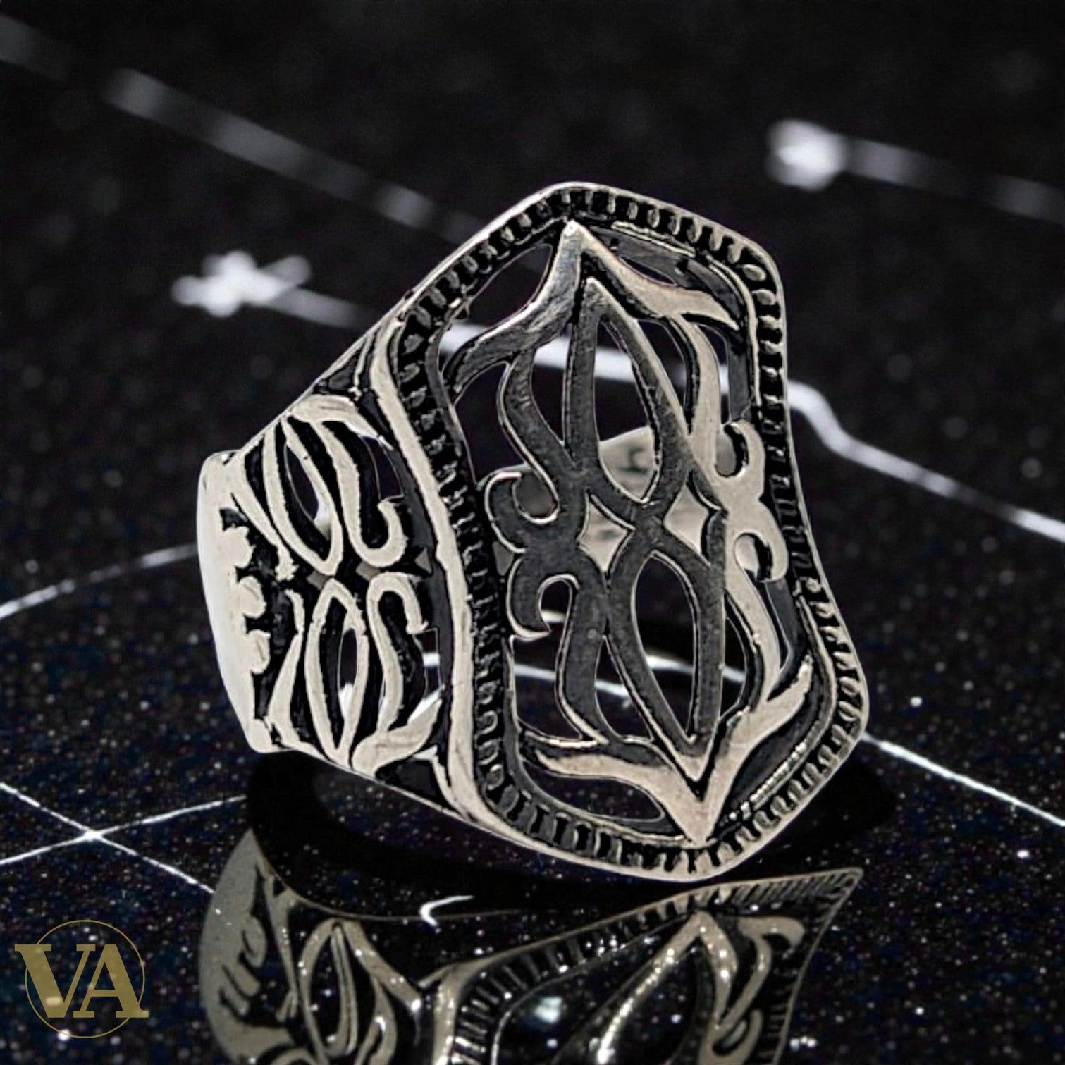 Bague homme argent 925 – Tughra Ajouré Filigrane Ottoman | Bijoux Vindicta