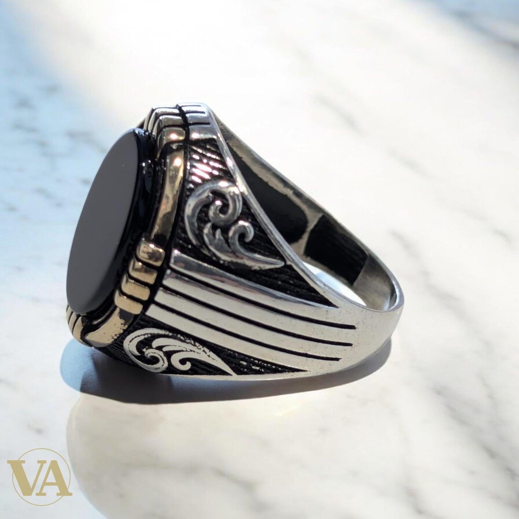 Bague Homme Onyx Noir – Argent 925 – Chevalière Ovale | Bijoux Vindicta