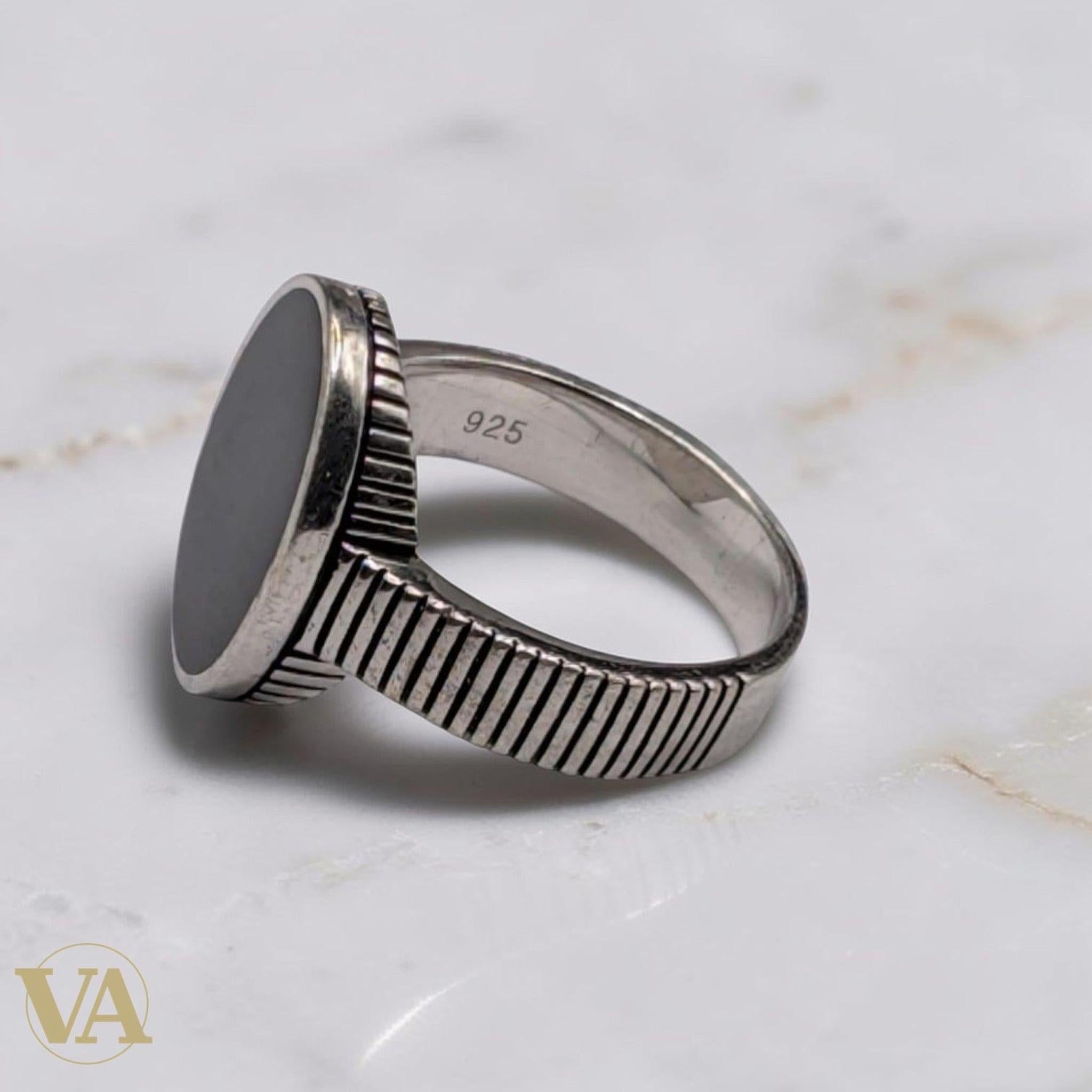 Bague Homme Argent 925 Onyx Noir Ovale – Anneau Rainé Minimaliste