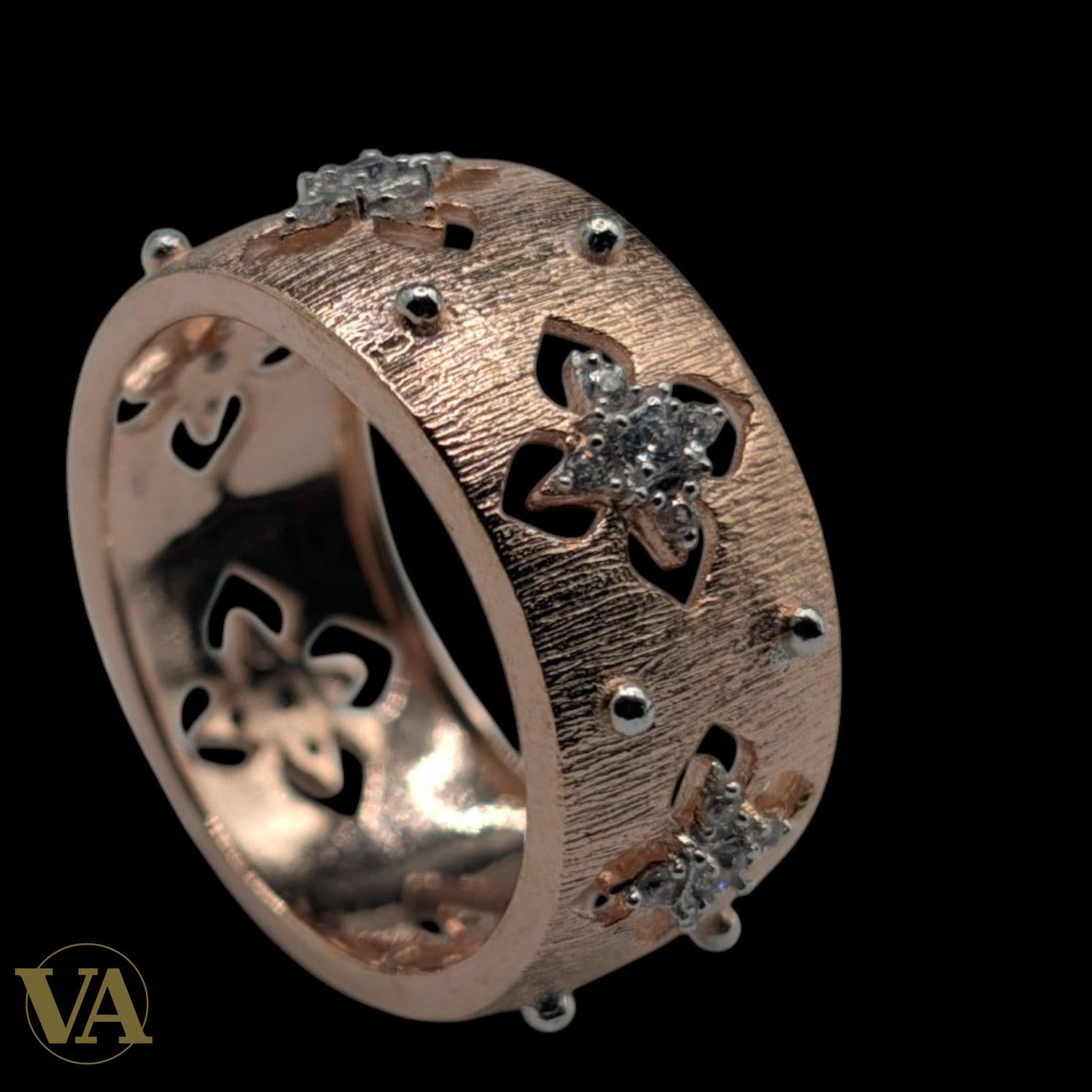 Bague femme Argent 925 Plaqué Or Rose Oxyde de Zirconium Solitaire