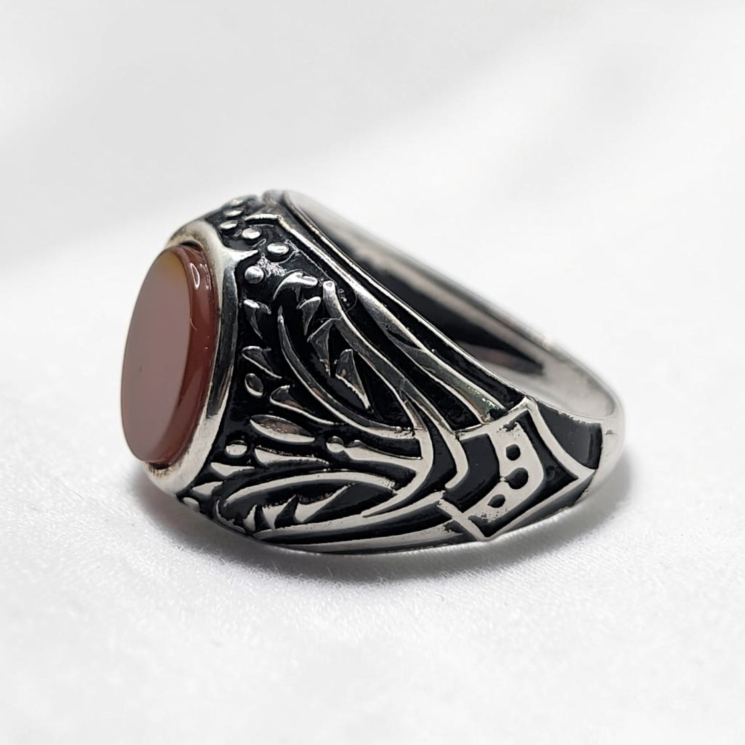 Chevalière Homme Argent 925 Cornaline Ovale Volutes Ajourées