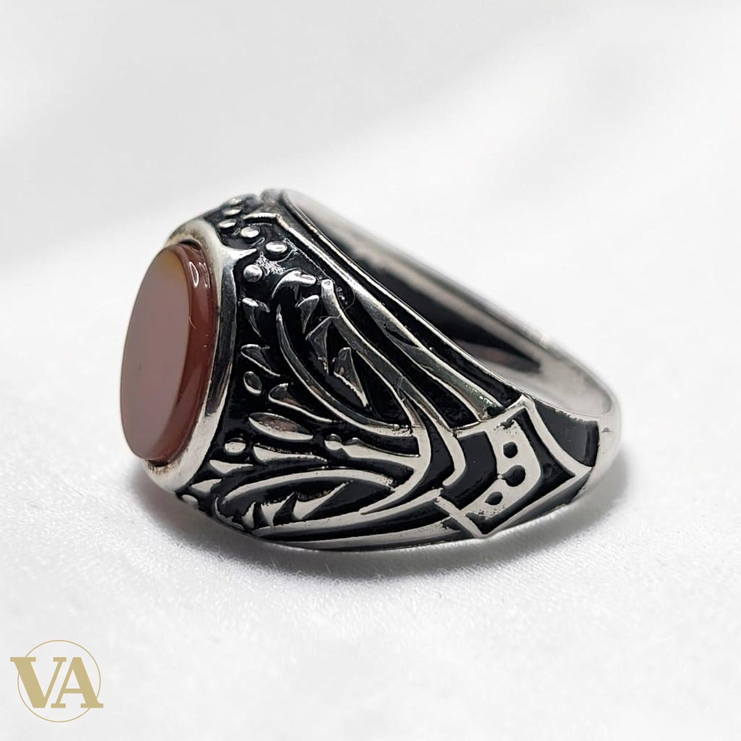 Chevalière Homme Argent 925 Cornaline Ovale Volutes Ajourées - Argent 925 - Vindicta