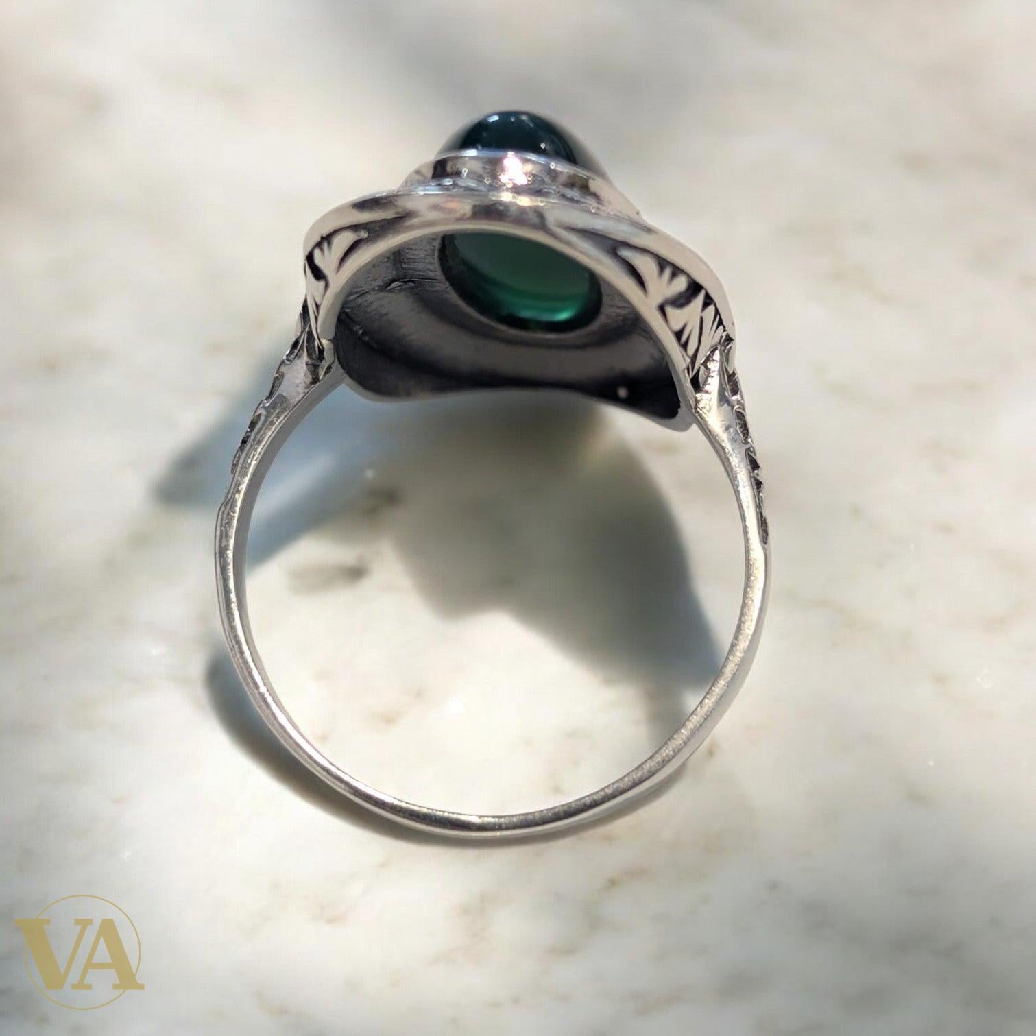 Bague Argent 925 Onyx Vert & Marcassites – Style Ottoman