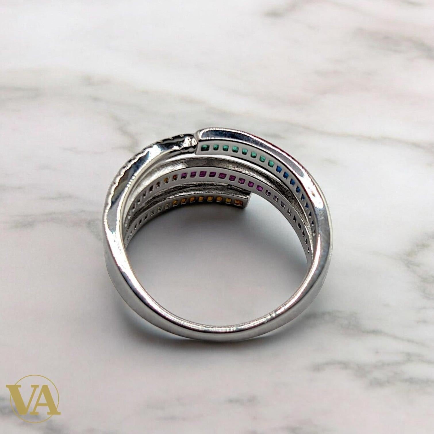 Bague Femme Argent 925 Multicolore – Design Croisé Arc-en-Ciel