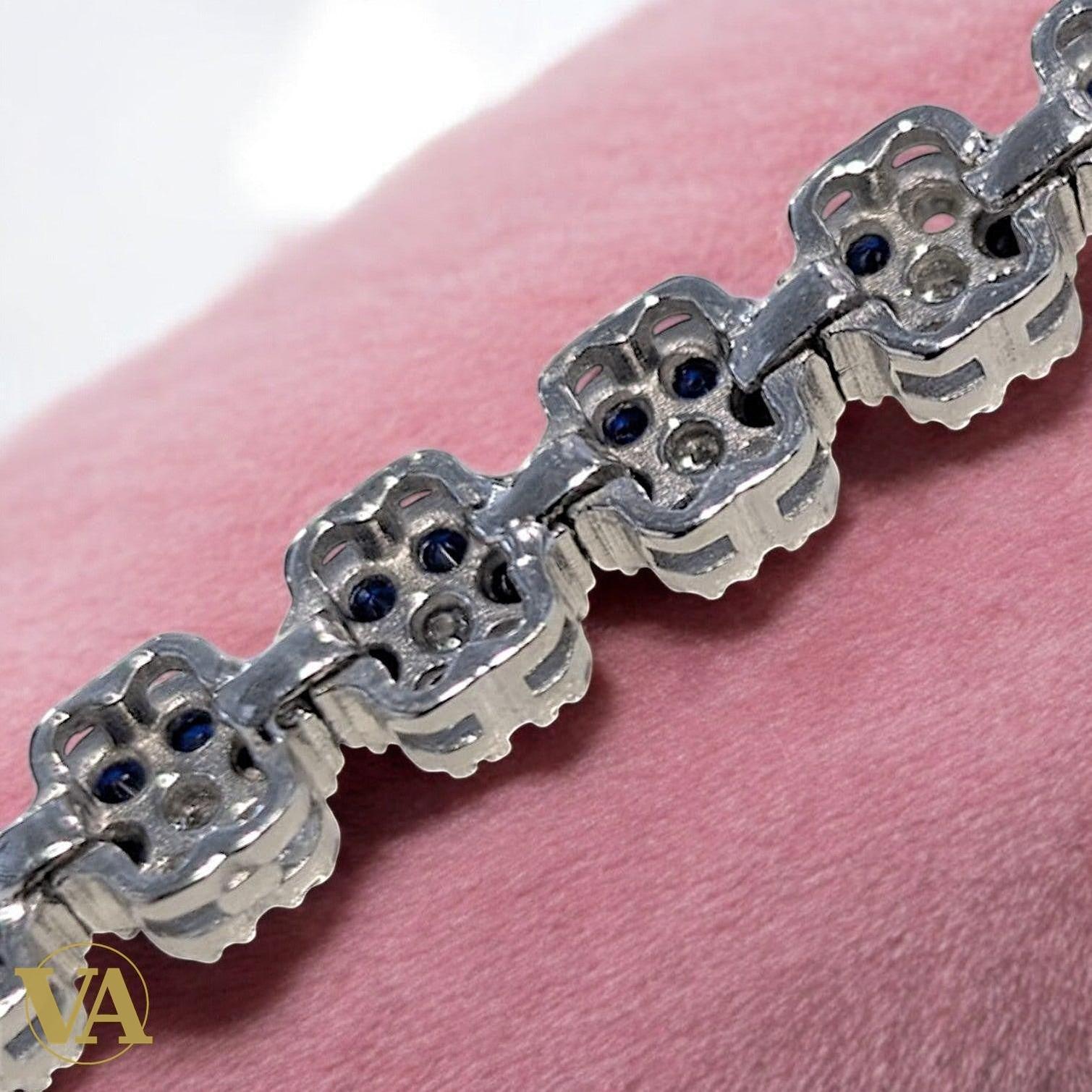 Bracelet Femme Argent 925 Oxydes Bleus – Motifs Rosace | Bijoux Vindicta