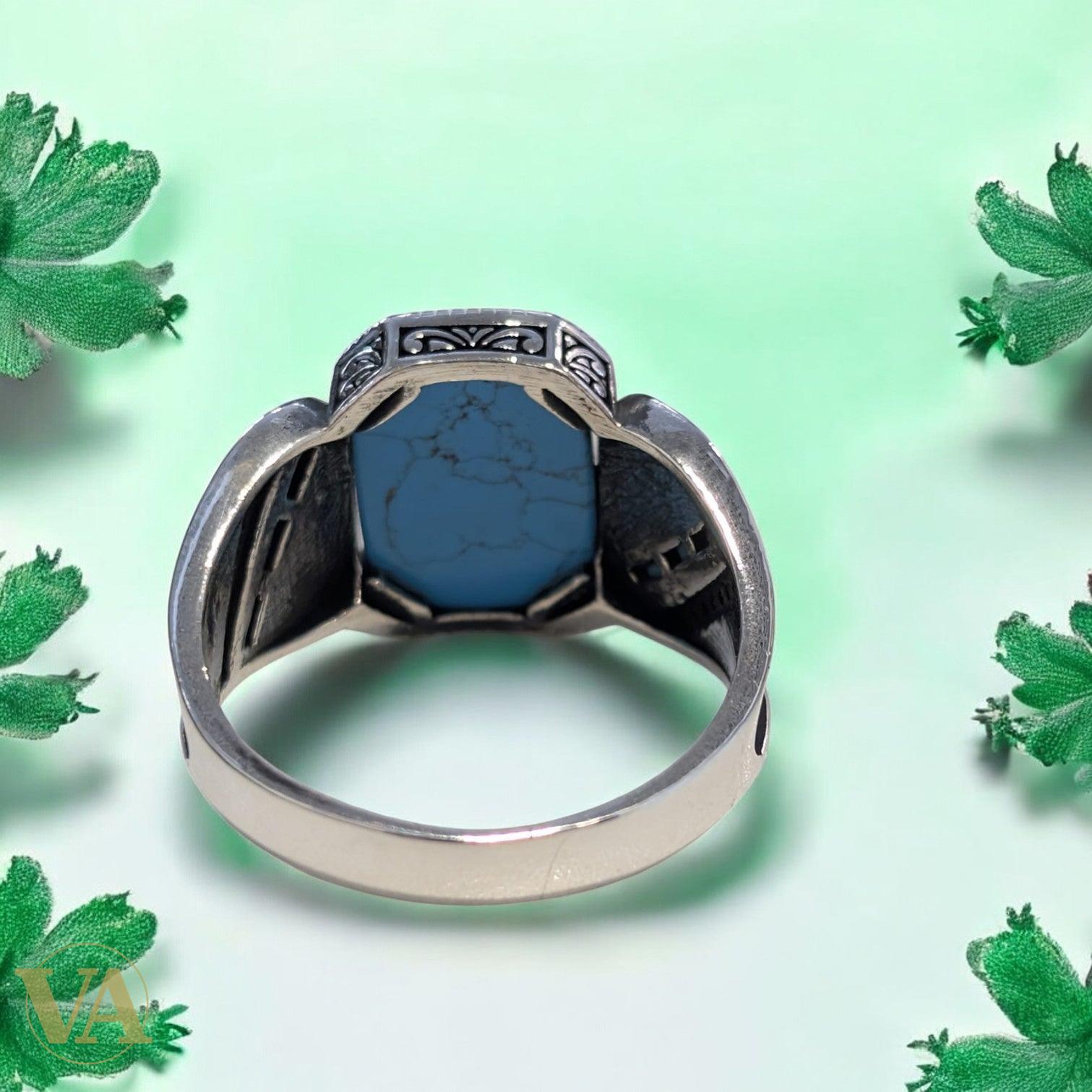 Bague Homme Argent 925 – Turquoise Naturelle & Marcassite