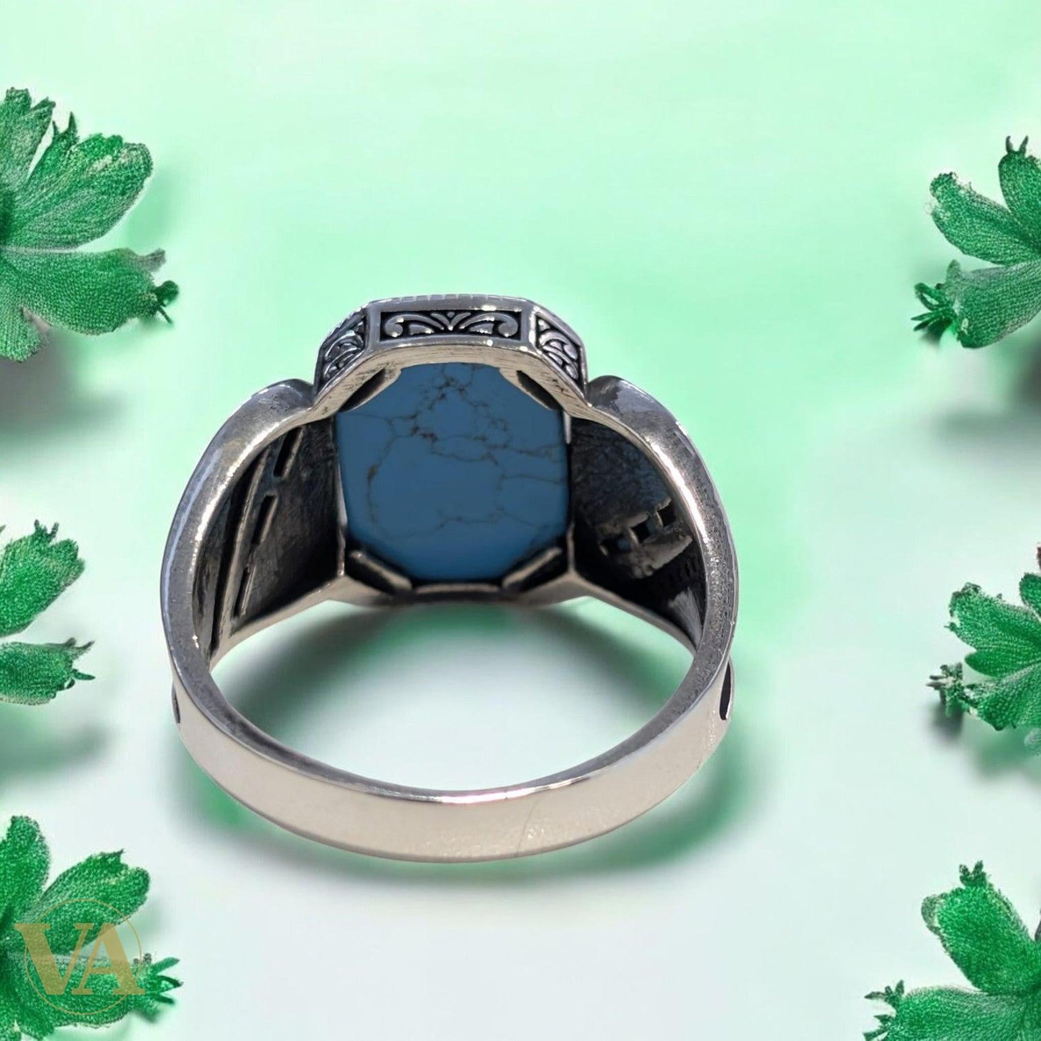 Bague Homme Argent 925 – Turquoise Naturelle & Marcassite - Argent 925 - Vindicta