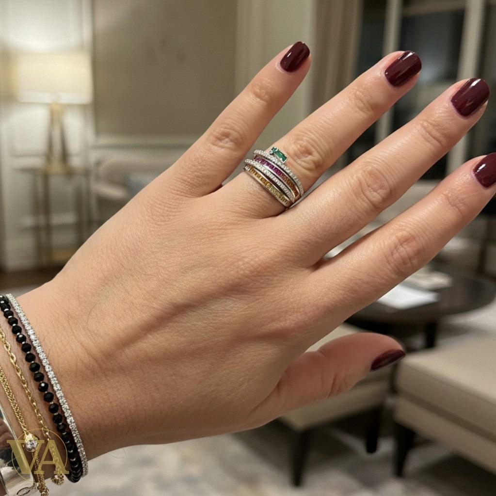 Bague Femme Argent 925 Multicolore – Design Croisé Arc-en-Ciel