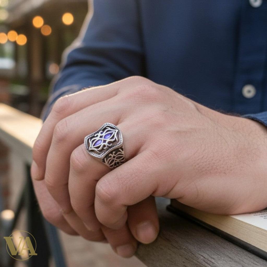 Bague homme argent 925 – Tughra Ajouré Filigrane Ottoman | Bijoux Vindicta