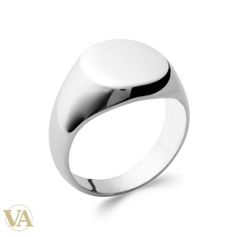 Chevalière Homme Argent 925 Rhodié – Plateau Ovale Lisse - Argent 925 - Vindicta
