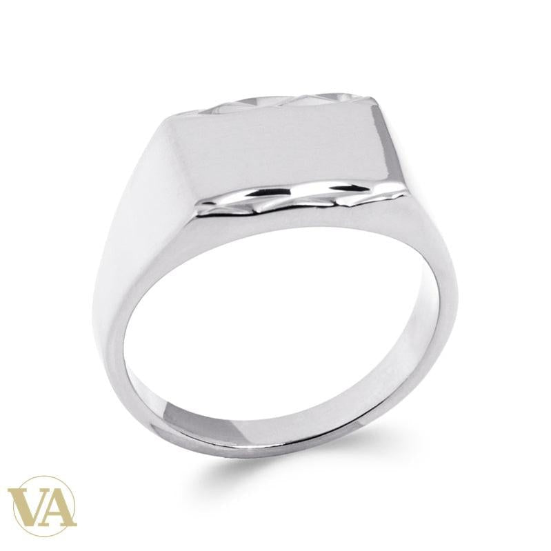 Chevalière Homme Argent 925 Rhodié – Rectangle à Bordures Facettées - Argent 925 - Vindicta