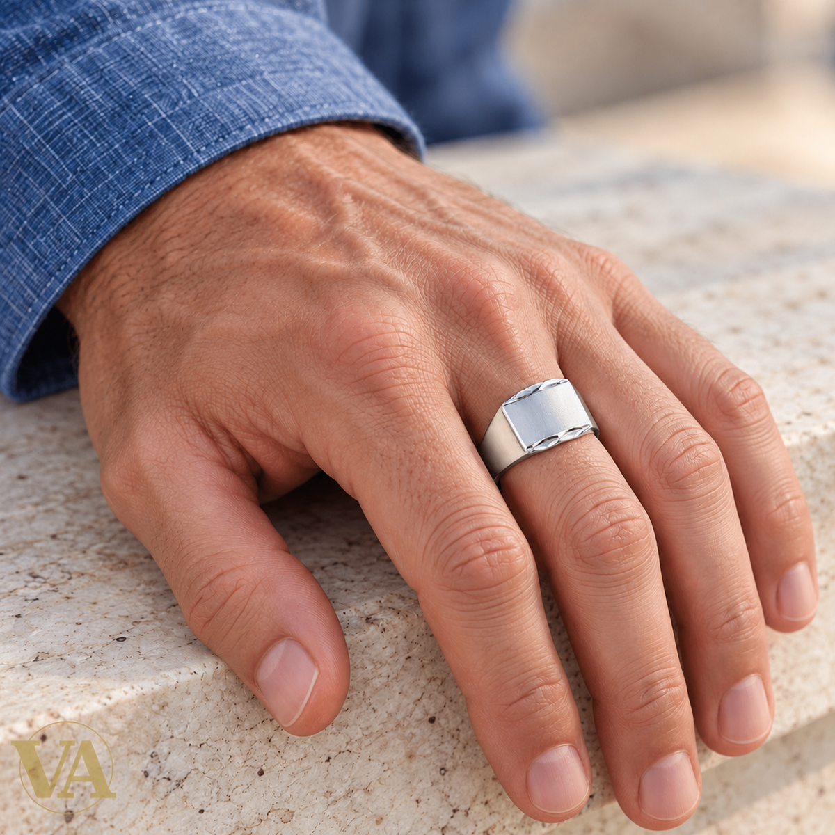 Chevalière Homme Argent 925 Rhodié – Rectangle à Bordures Facettées - Argent 925 - Vindicta