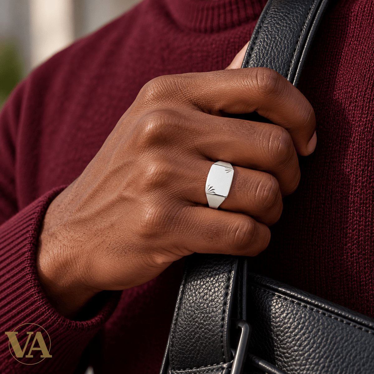 Chevalière Homme Argent 925 Rhodié – Rectangle et Éclats Gravés - Argent 925 - Vindicta