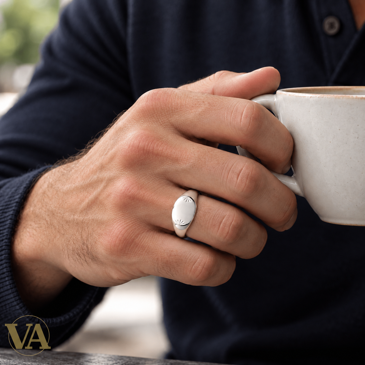 Chevalière Homme Argent 925 Rhodié – Ovale à Motifs Rayonnants - Argent 925 - Vindicta