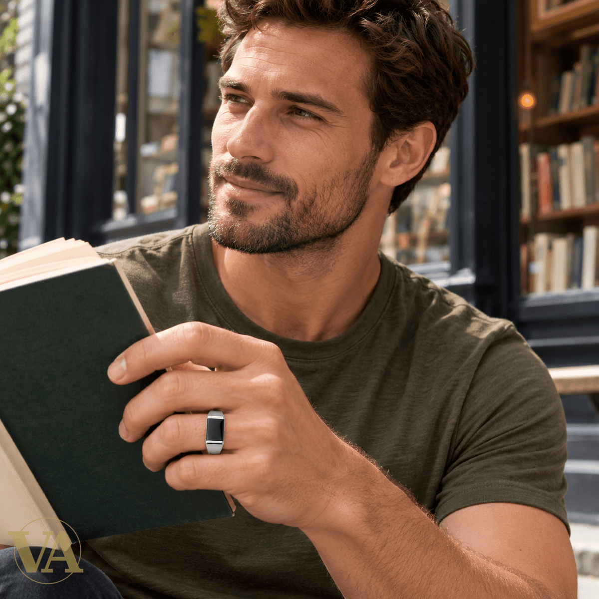 Chevalière Homme Argent 925 – Imitation Onyx et Barrettes Argentées - Argent 925 - Vindicta