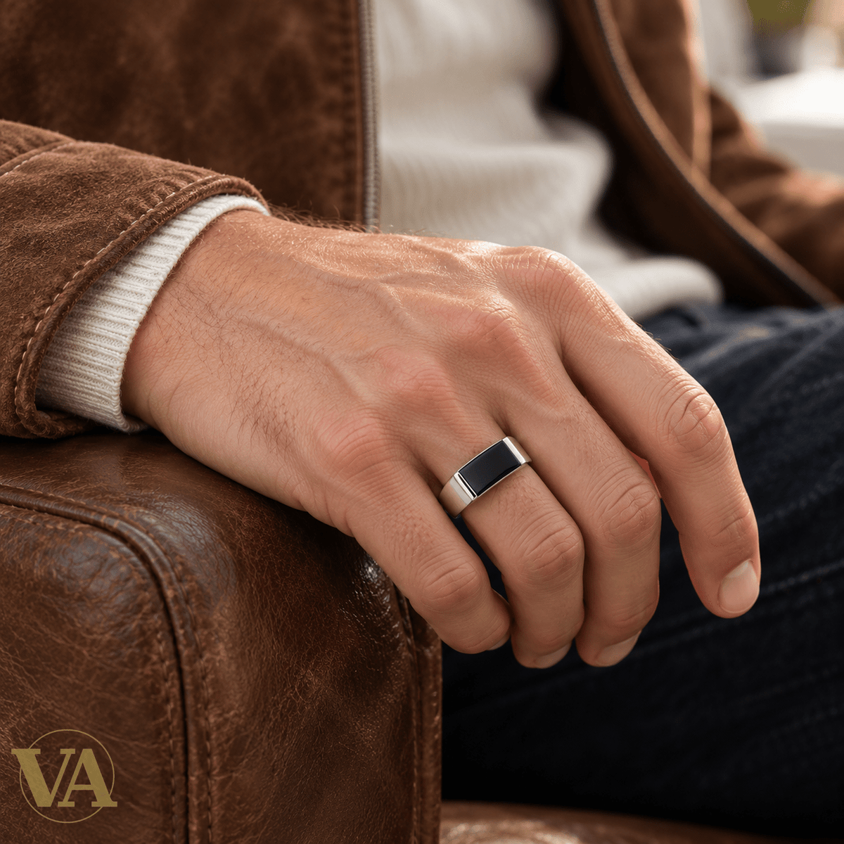 Chevalière Homme Argent 925 – Imitation Onyx et Barrettes Argentées - Argent 925 - Vindicta