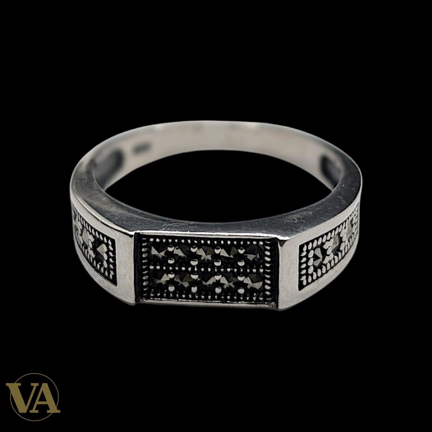 Chevalière Homme Argent 925 Marcassite Triptyque Anneau Fin-Vindicta : Bijoux Argent 925 Massif, Luxe et Héritage