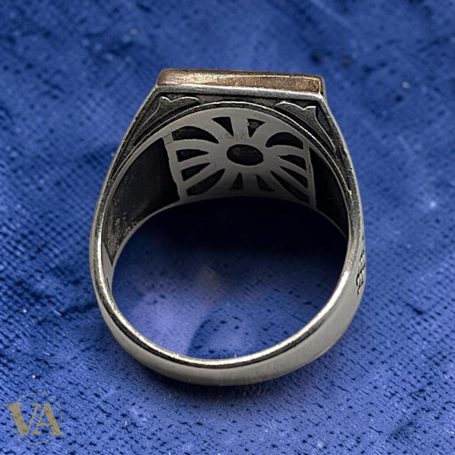Chevalière Homme Argent 925 – Cornaline & Onyx Noir Bipartite, Tughra Ottomane & Zircons | Bijoux Vindicta