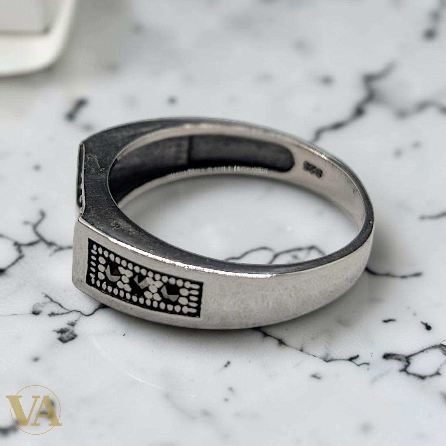 Chevalière Homme Argent 925 Marcassite Triptyque Anneau Fin-Vindicta : Bijoux Argent 925 Massif, Luxe et Héritage
