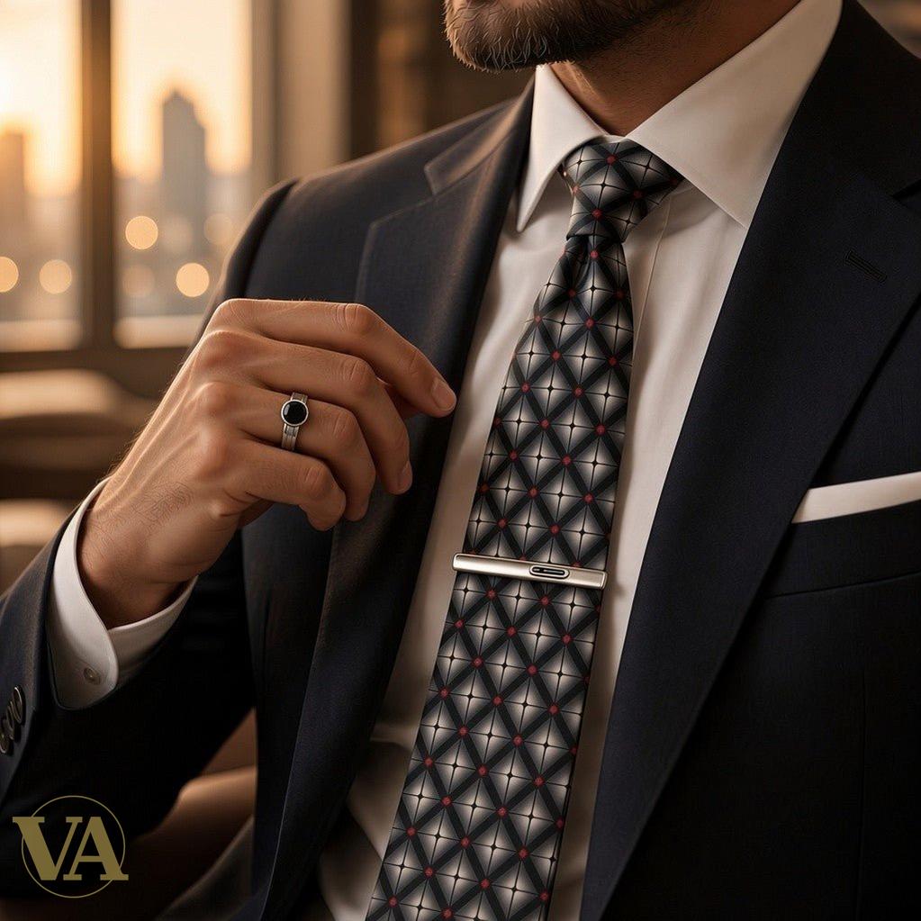 Pince à cravate homme argent 925 et onyx noir détail allongé - Argent 925 - Vindicta