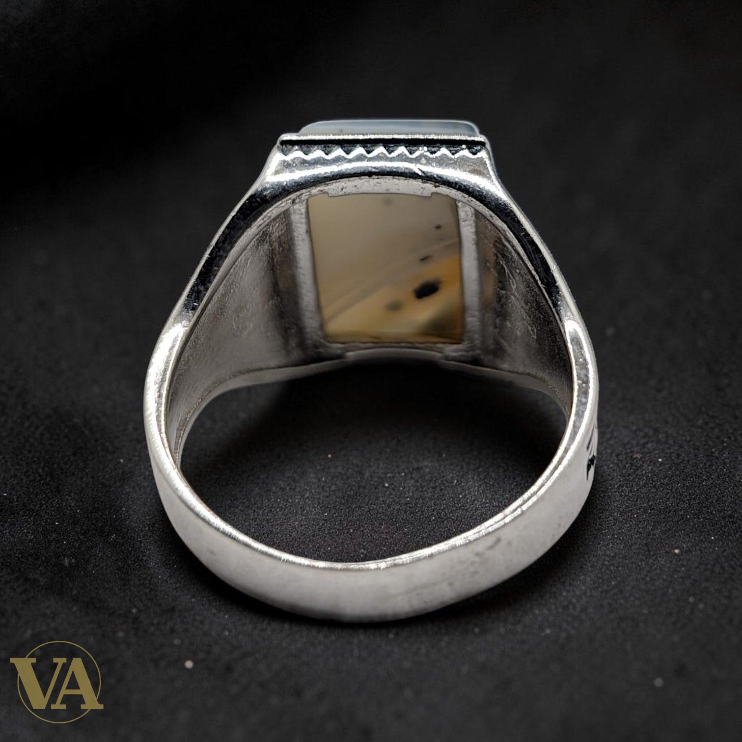Chevalière Homme Argent 925 Agate Dendritique Carrée