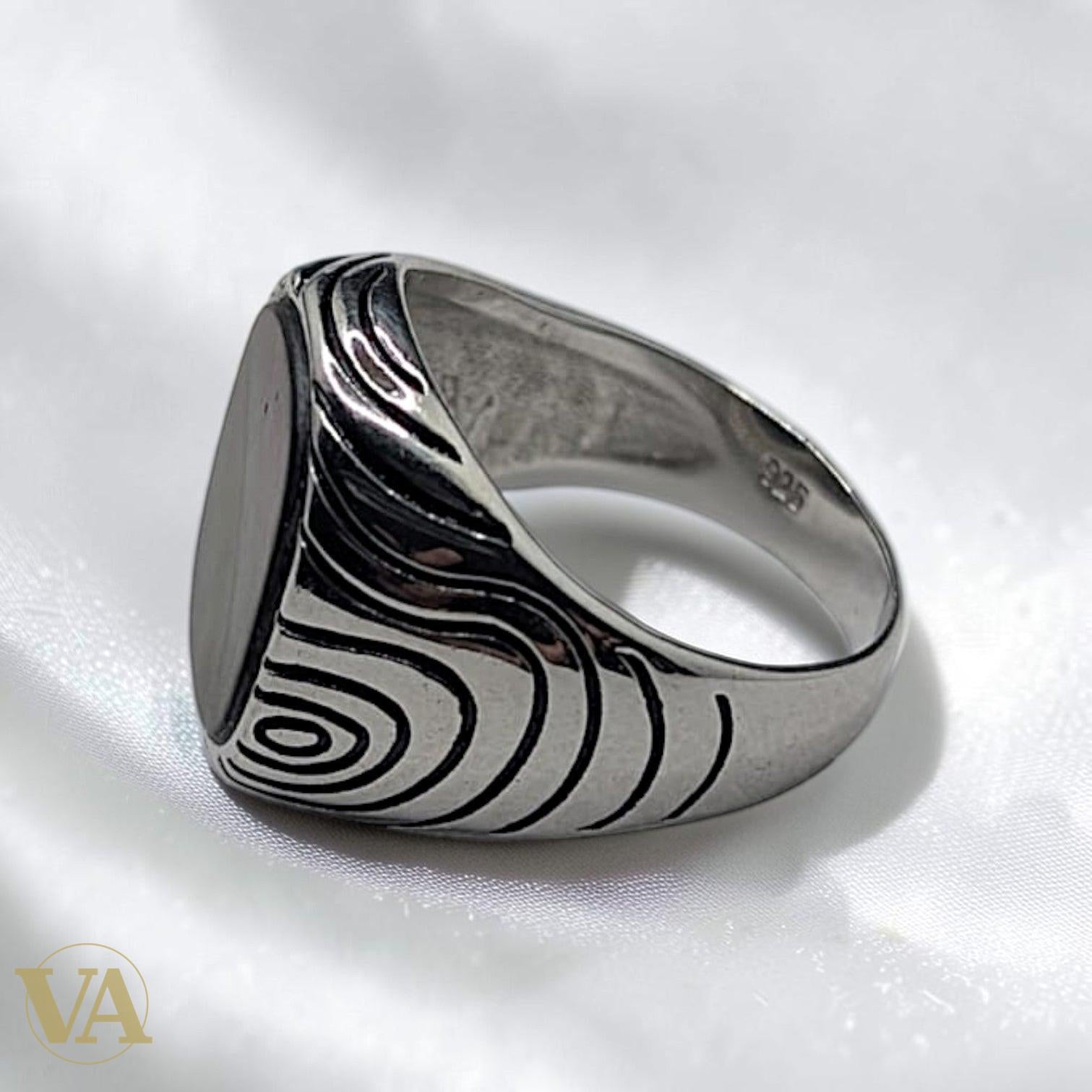Chevalière Homme Argent 925 & Nacre Noire – Vagues Art Nouveau Ciselées | Bijoux Vindicta