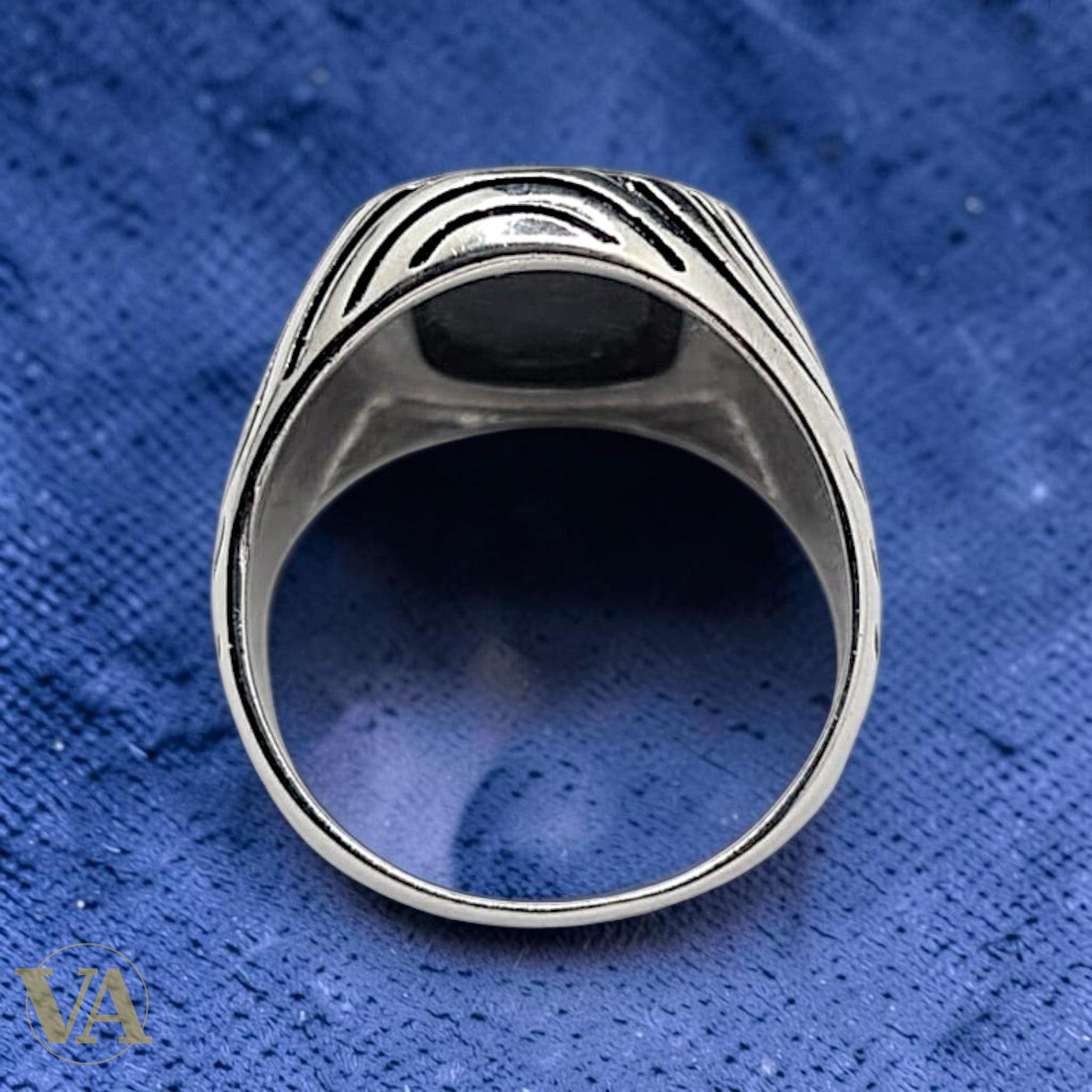 Chevalière Homme Argent 925 & Nacre Noire – Vagues Art Nouveau Ciselées | Bijoux Vindicta
