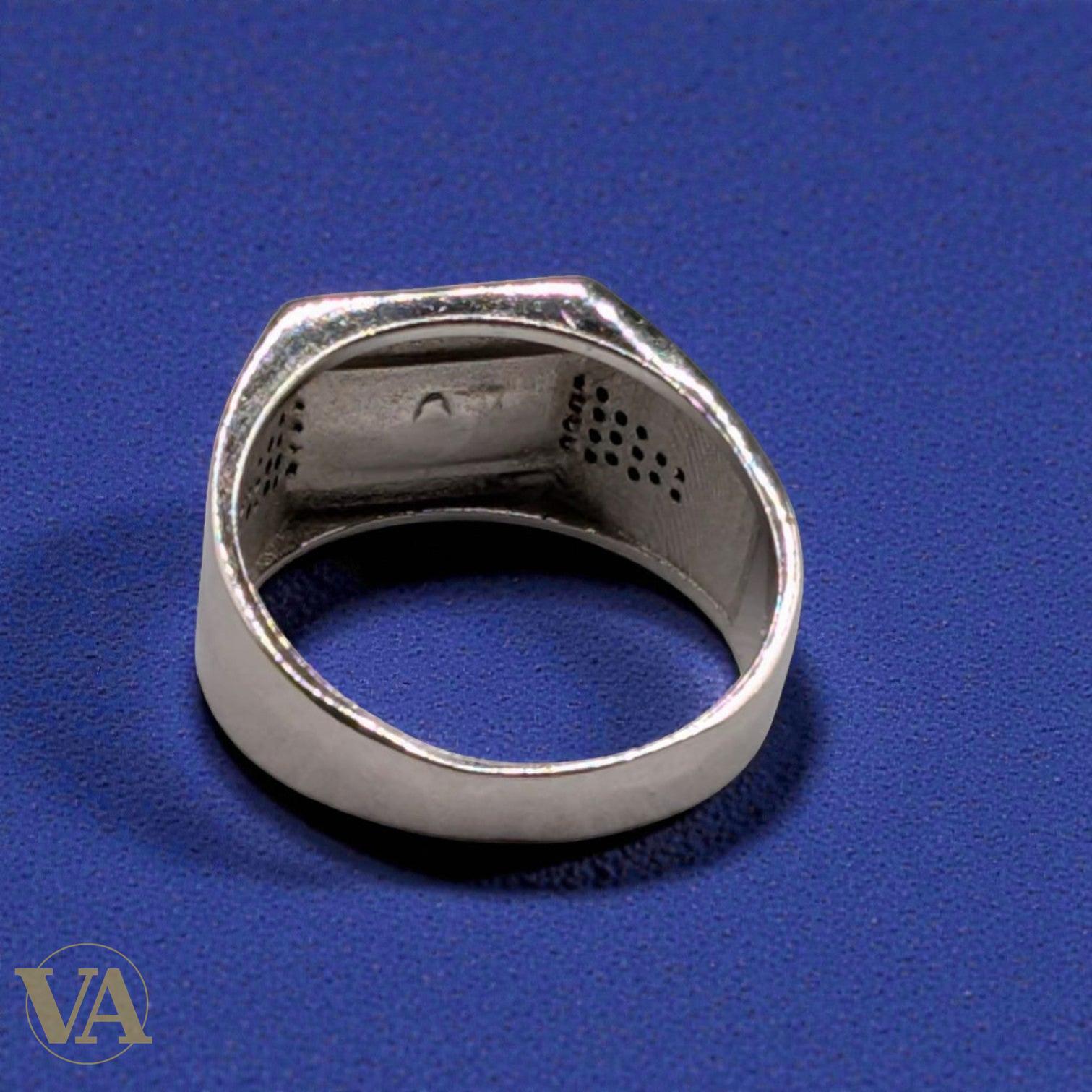 Bague Homme Argent 925 Onyx Noir Rectangulaire – Double Méandre Grec & Marcassites