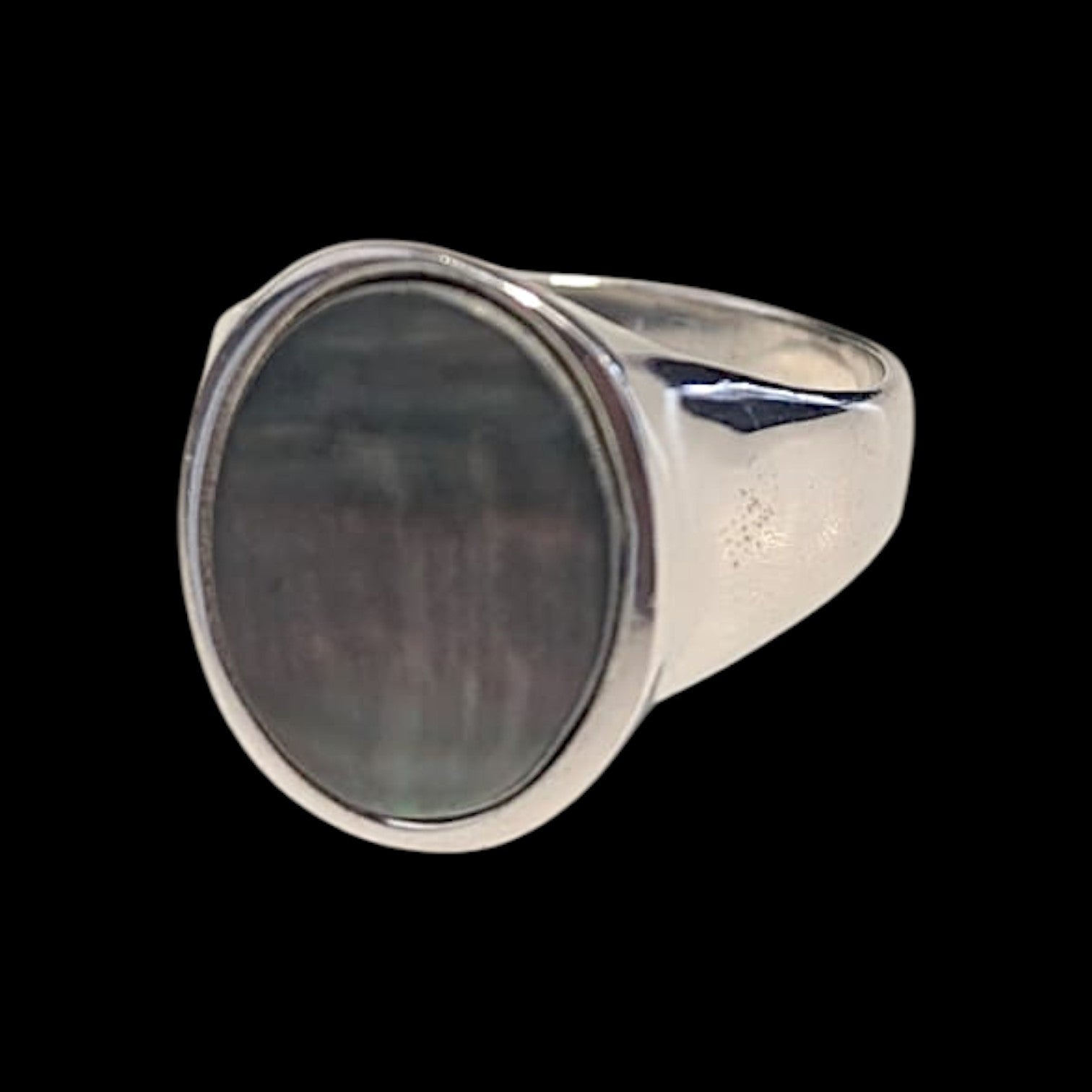 Chevalière Homme Argent 925 Nacre Grise Anthracite Signet Minimaliste