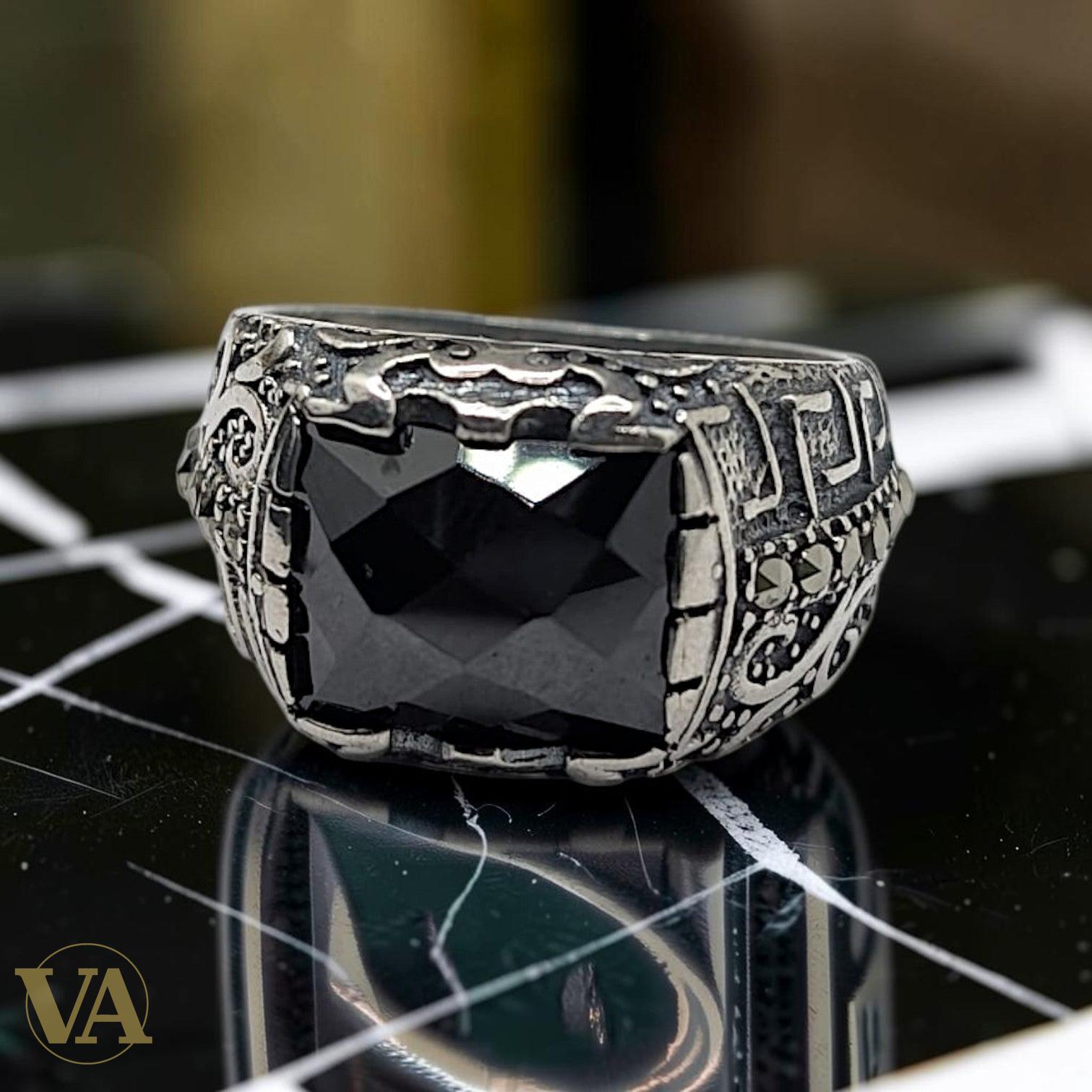 Chevalière Homme Argent 925 Onyx Noir Griffes Aigle Marcassite-Vindicta : Bijoux Argent 925 Massif, Luxe et Héritage