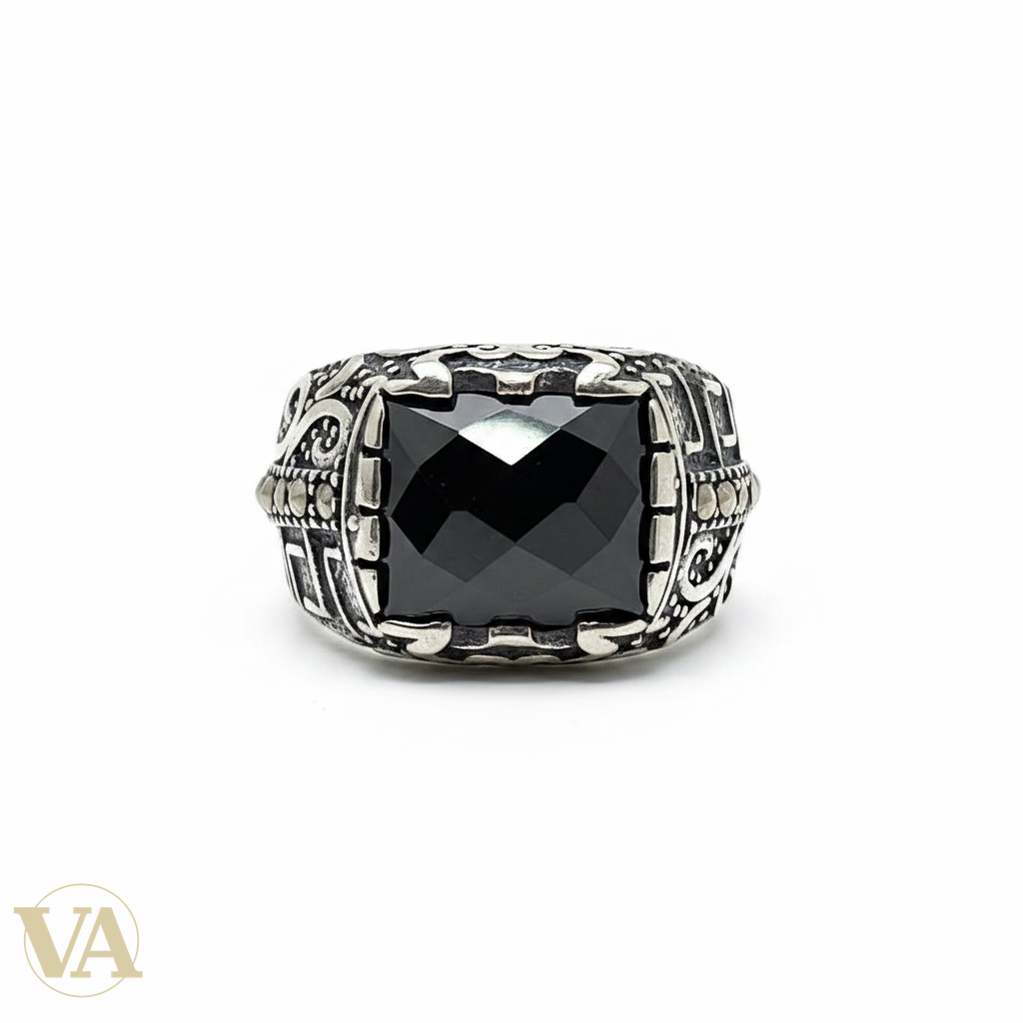 Chevalière Homme Argent 925 Onyx Noir Griffes Aigle Marcassite-Vindicta : Bijoux Argent 925 Massif, Luxe et Héritage