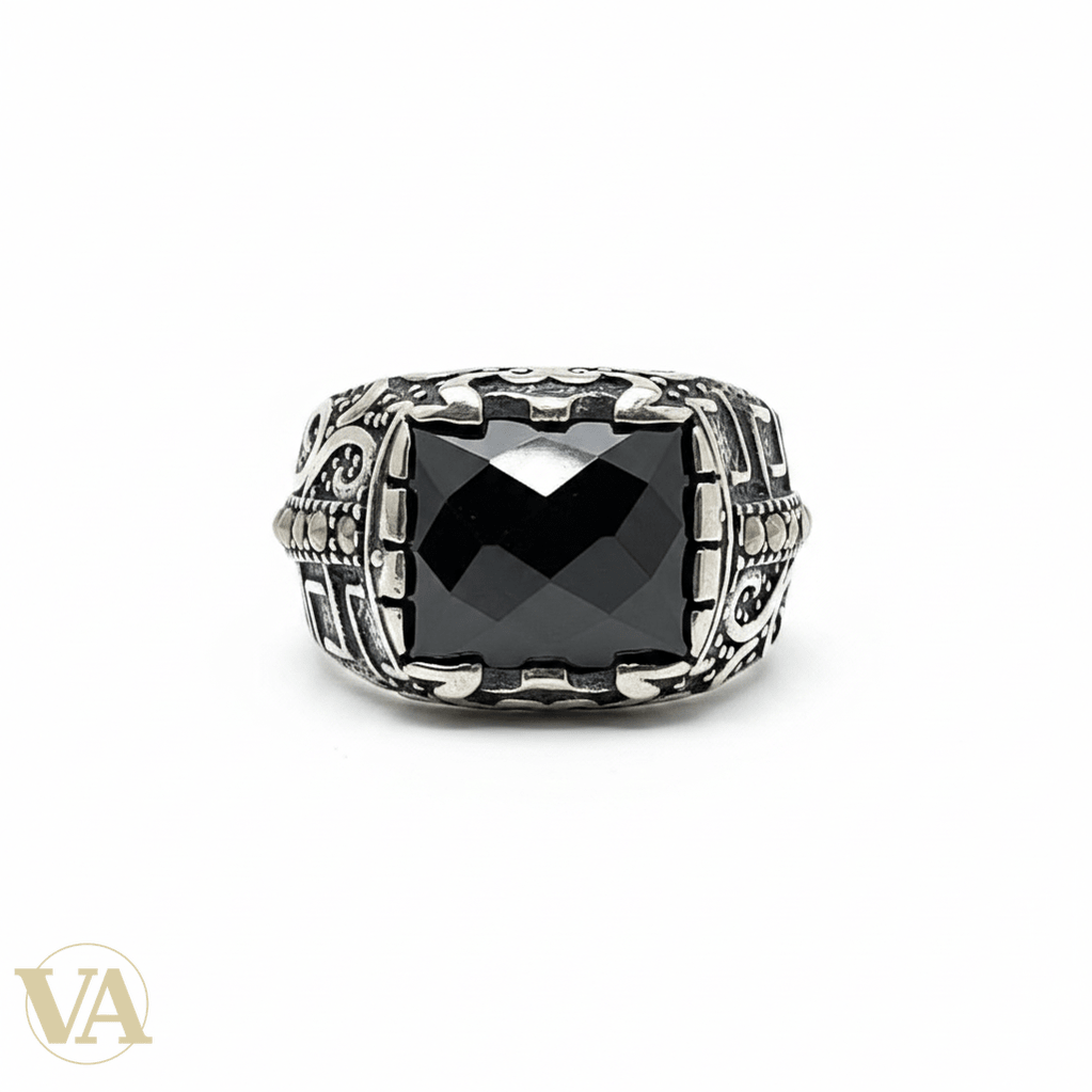 Chevalière Homme Argent 925 Onyx Noir Griffes Aigle Marcassite - Argent 925 - Vindicta