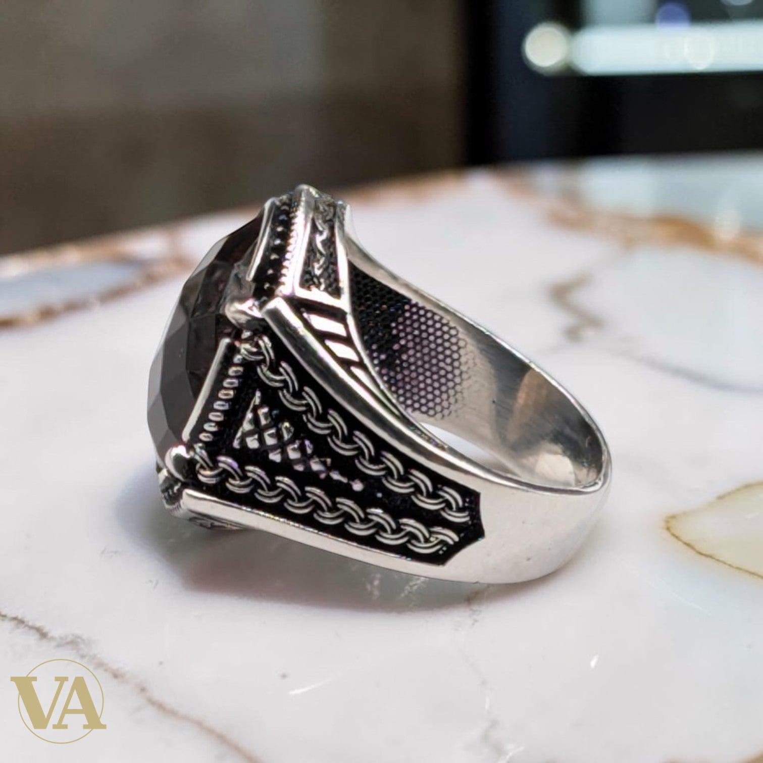 Bague Homme Argent 925 Sultanite – Facettes & Tressage Ottoman