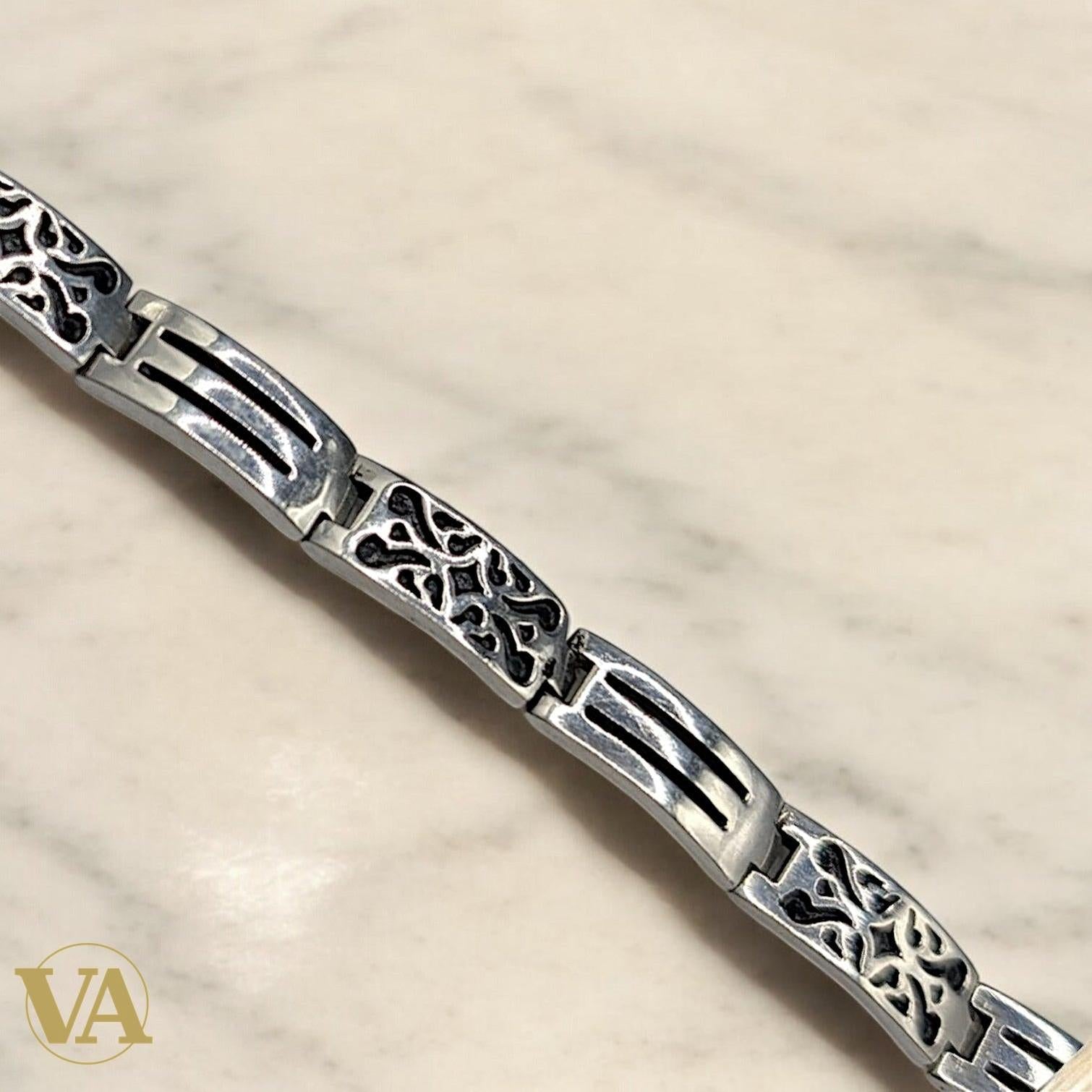 Bracelet Homme Argent 925 – Motifs Arabesques & Maille Articulée